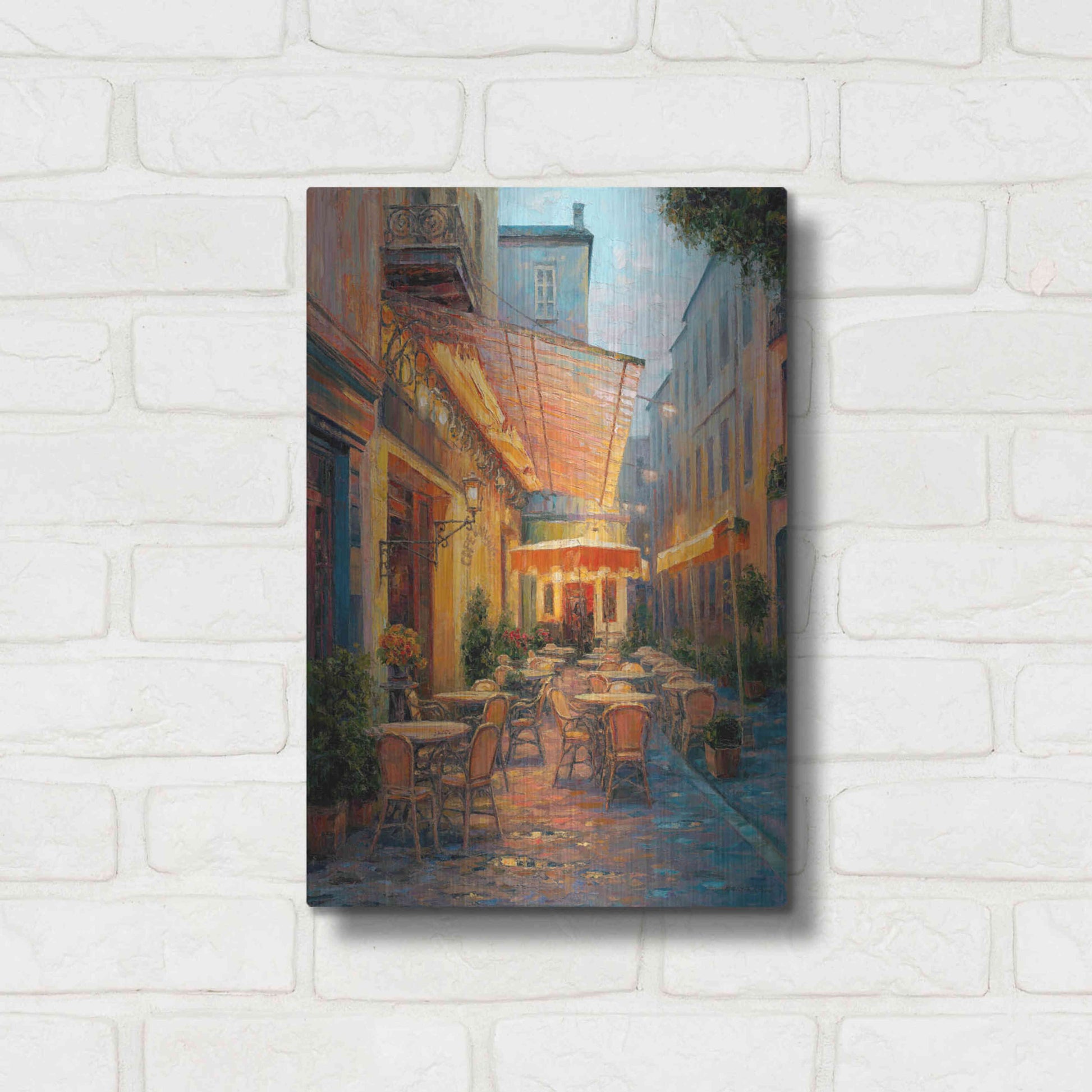 Luxe Metal Art 'Café Van Gogh 2008 Arles France' by Haixia Liu, Metal Wall Art,12x16