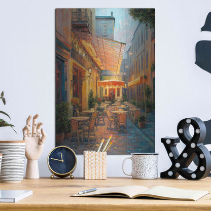 Luxe Metal Art 'Café Van Gogh 2008 Arles France' by Haixia Liu, Metal Wall Art,12x16