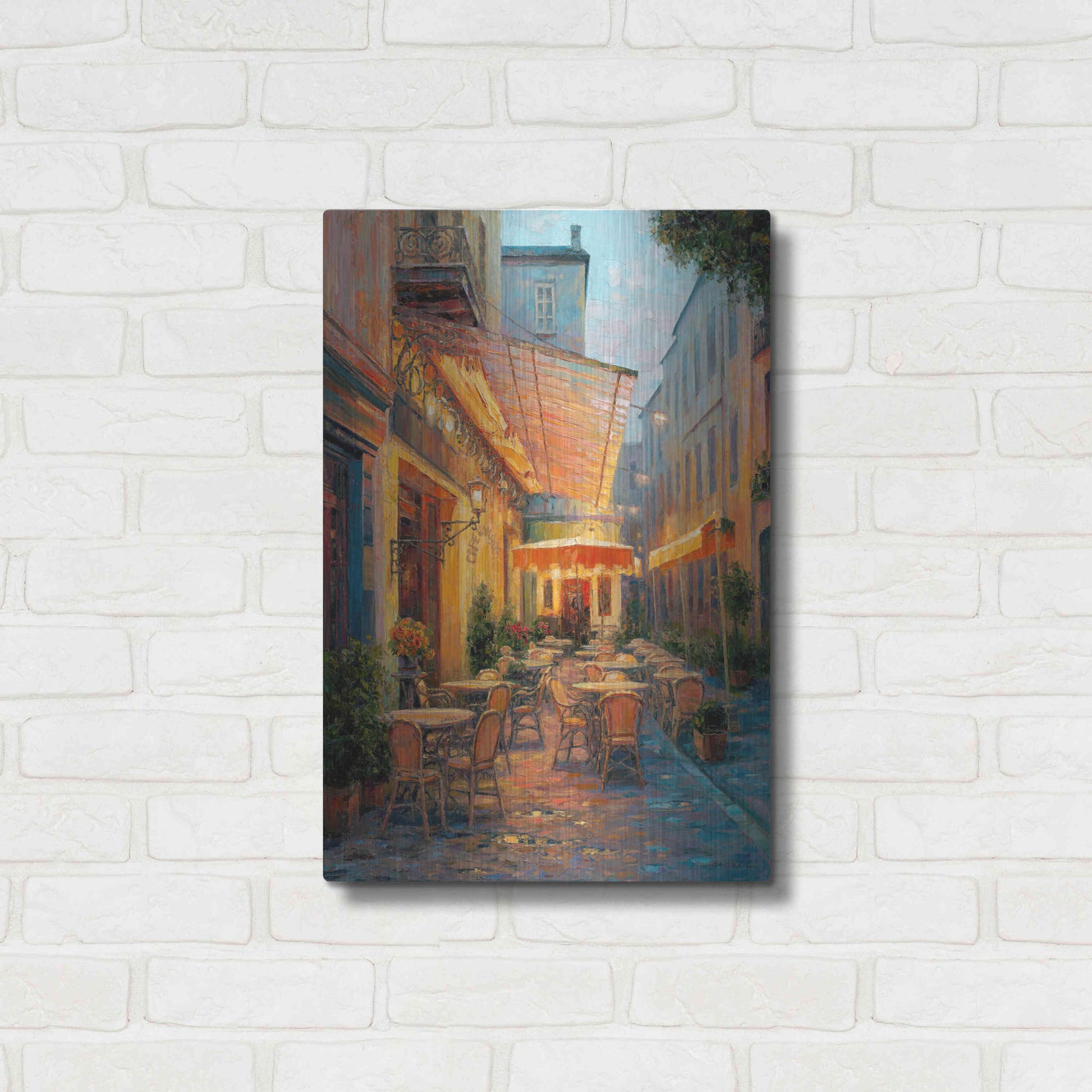 Luxe Metal Art 'Café Van Gogh 2008 Arles France' by Haixia Liu, Metal Wall Art,16x24