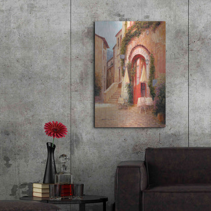 Luxe Metal Art 'Eze Village Café France' by Haixia Liu, Metal Wall Art,24x36