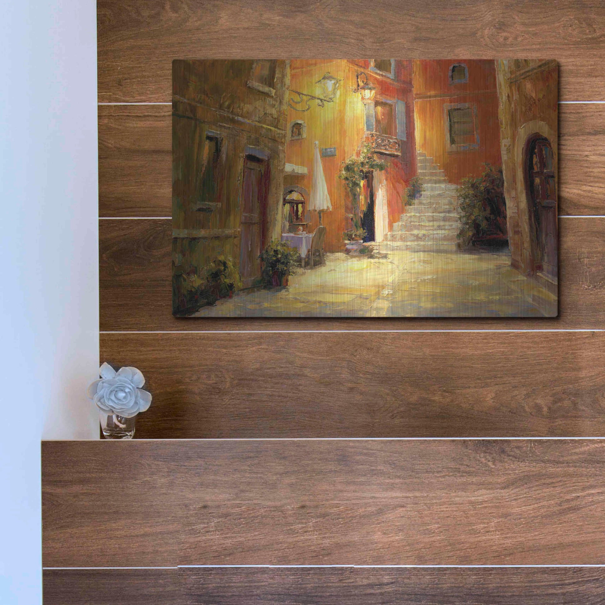 Luxe Metal Art 'Lighted Alley' by Haixia Liu, Metal Wall Art,16x12