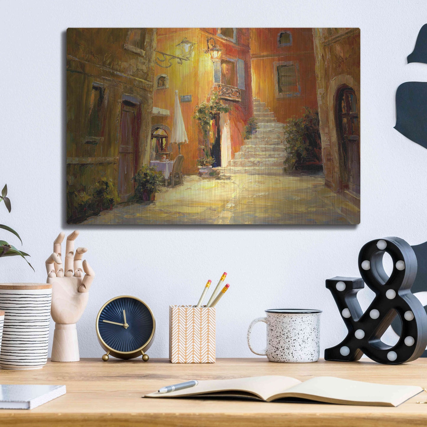 Luxe Metal Art 'Lighted Alley' by Haixia Liu, Metal Wall Art,16x12