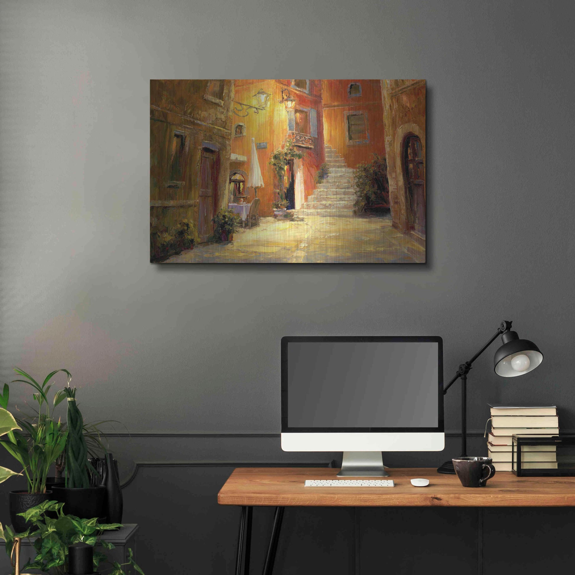 Luxe Metal Art 'Lighted Alley' by Haixia Liu, Metal Wall Art,36x24