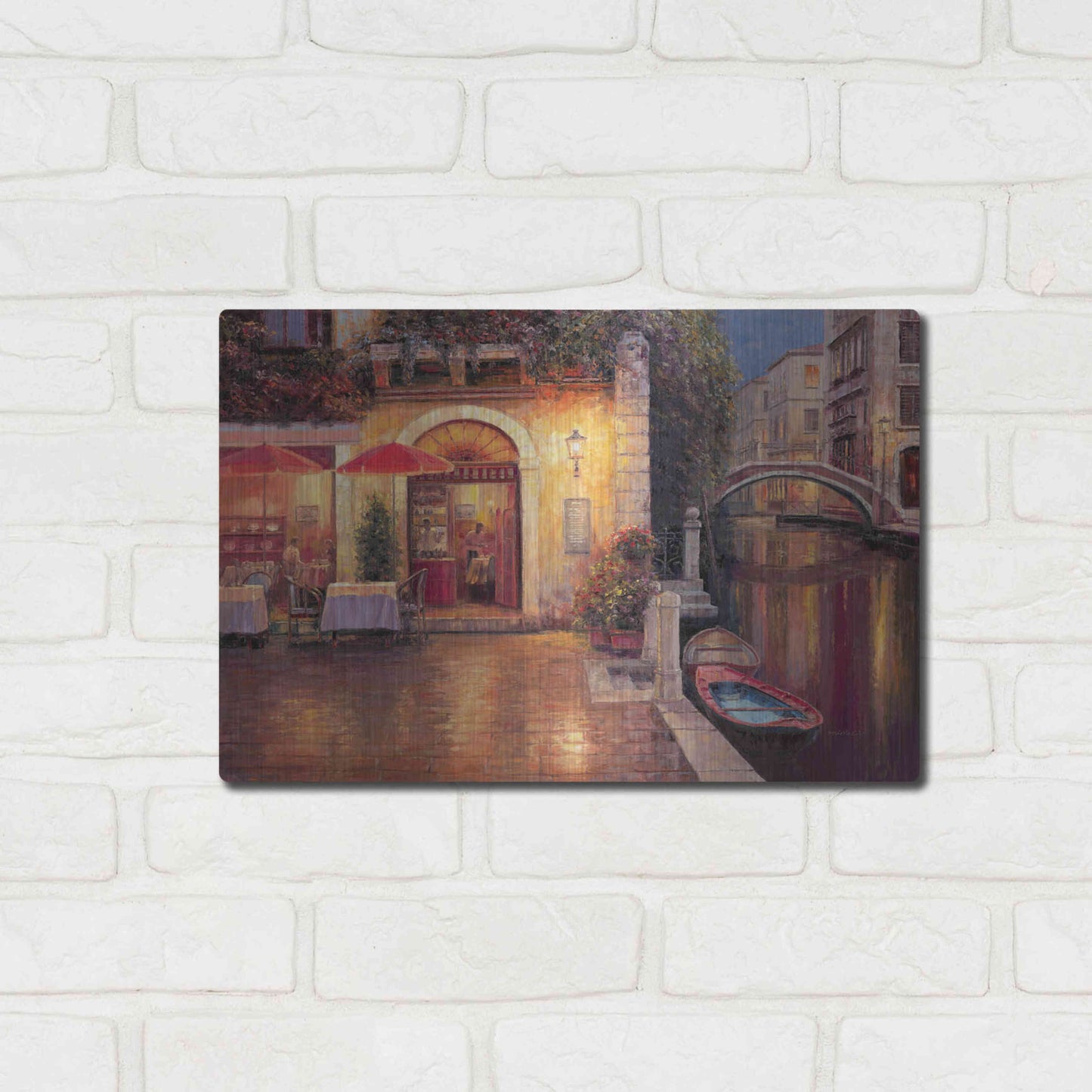 Luxe Metal Art 'Night Café after Rain' by Haixia Liu, Metal Wall Art,16x12