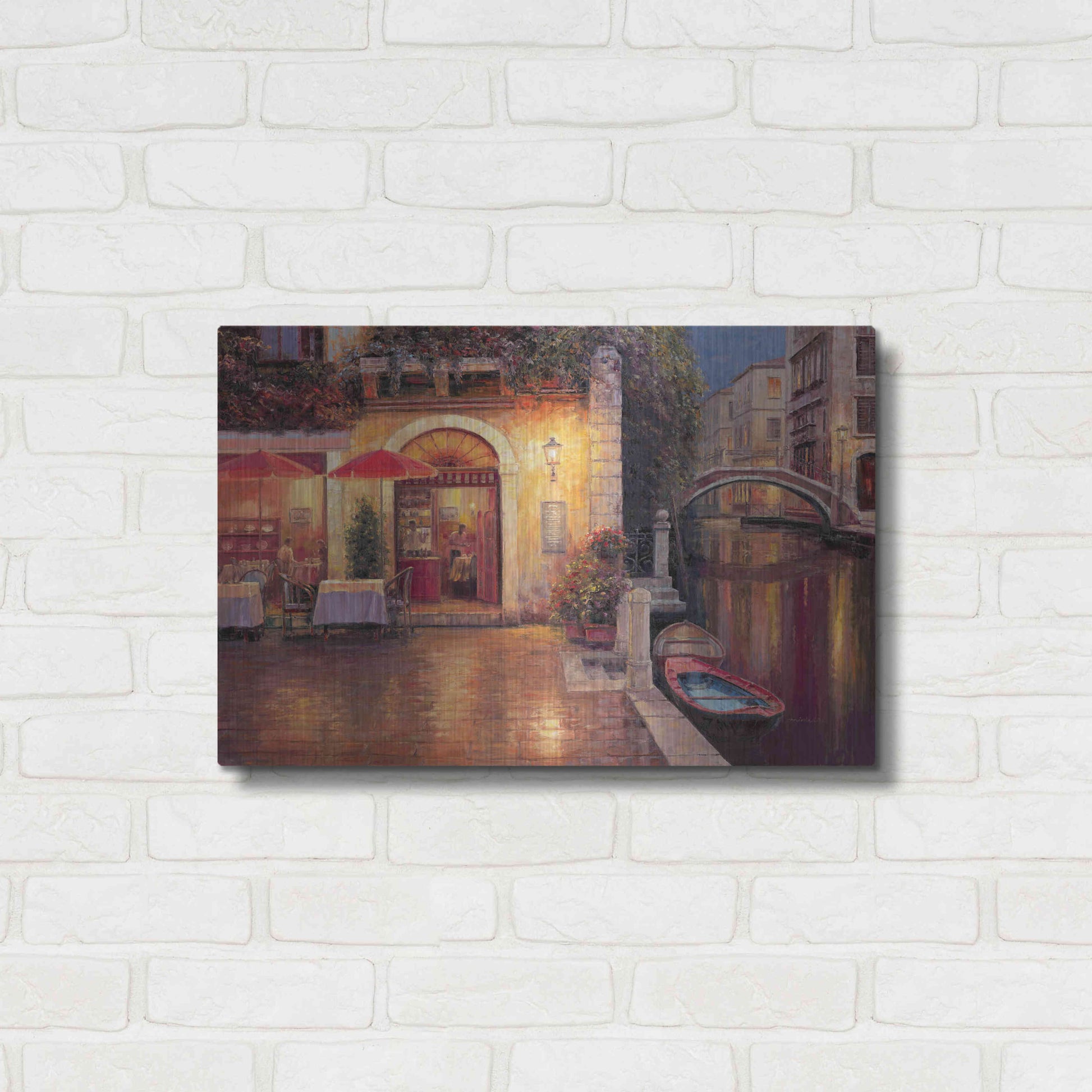 Luxe Metal Art 'Night Café after Rain' by Haixia Liu, Metal Wall Art,24x16