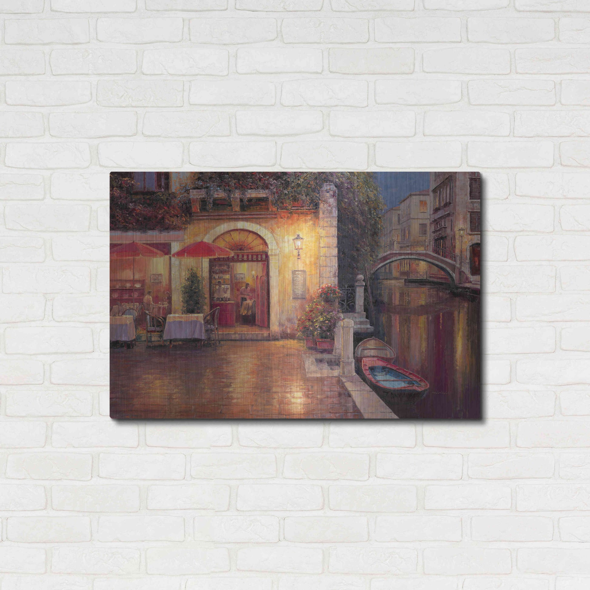 Luxe Metal Art 'Night Café after Rain' by Haixia Liu, Metal Wall Art,36x24