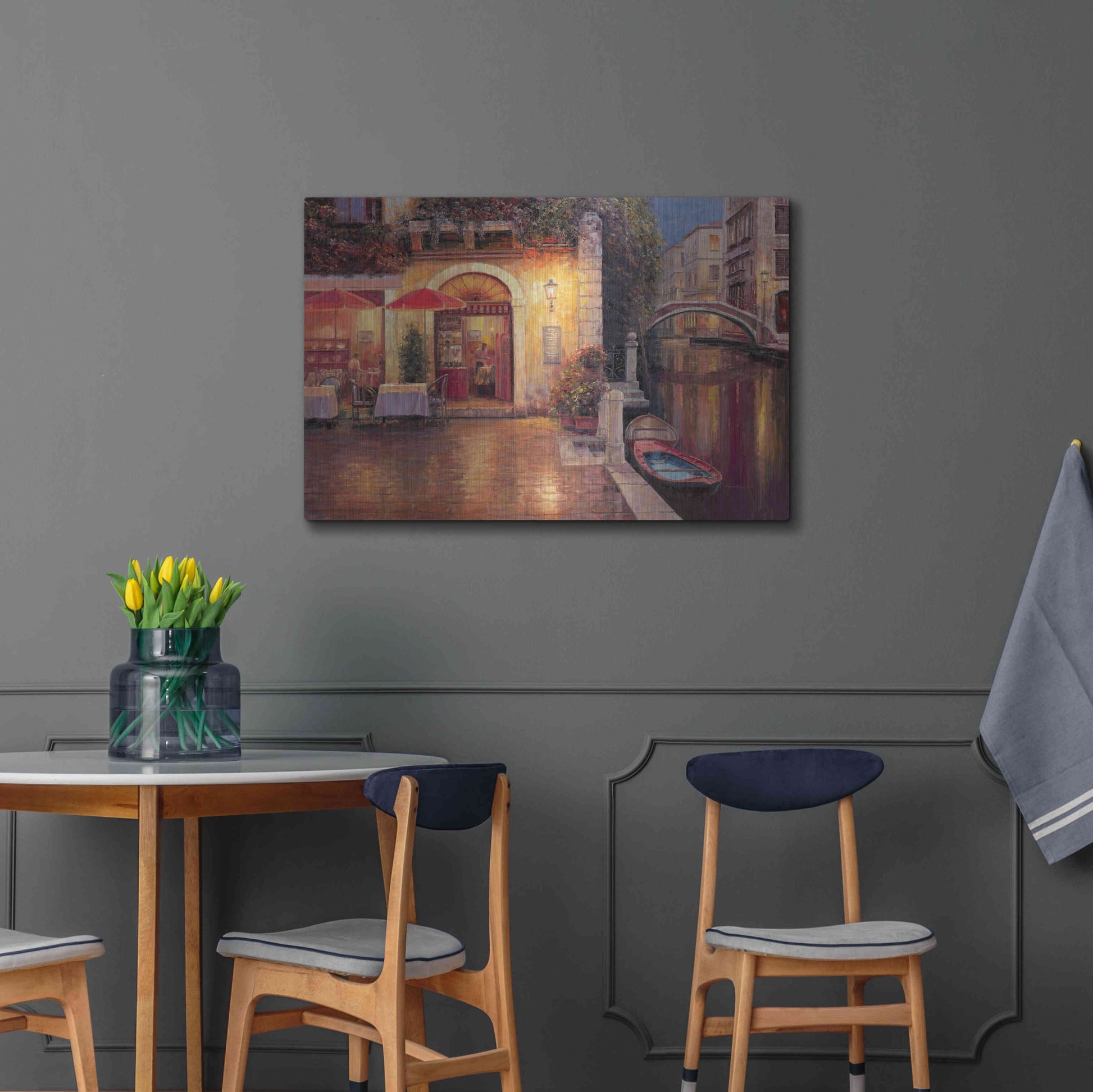 Luxe Metal Art 'Night Café after Rain' by Haixia Liu, Metal Wall Art,36x24