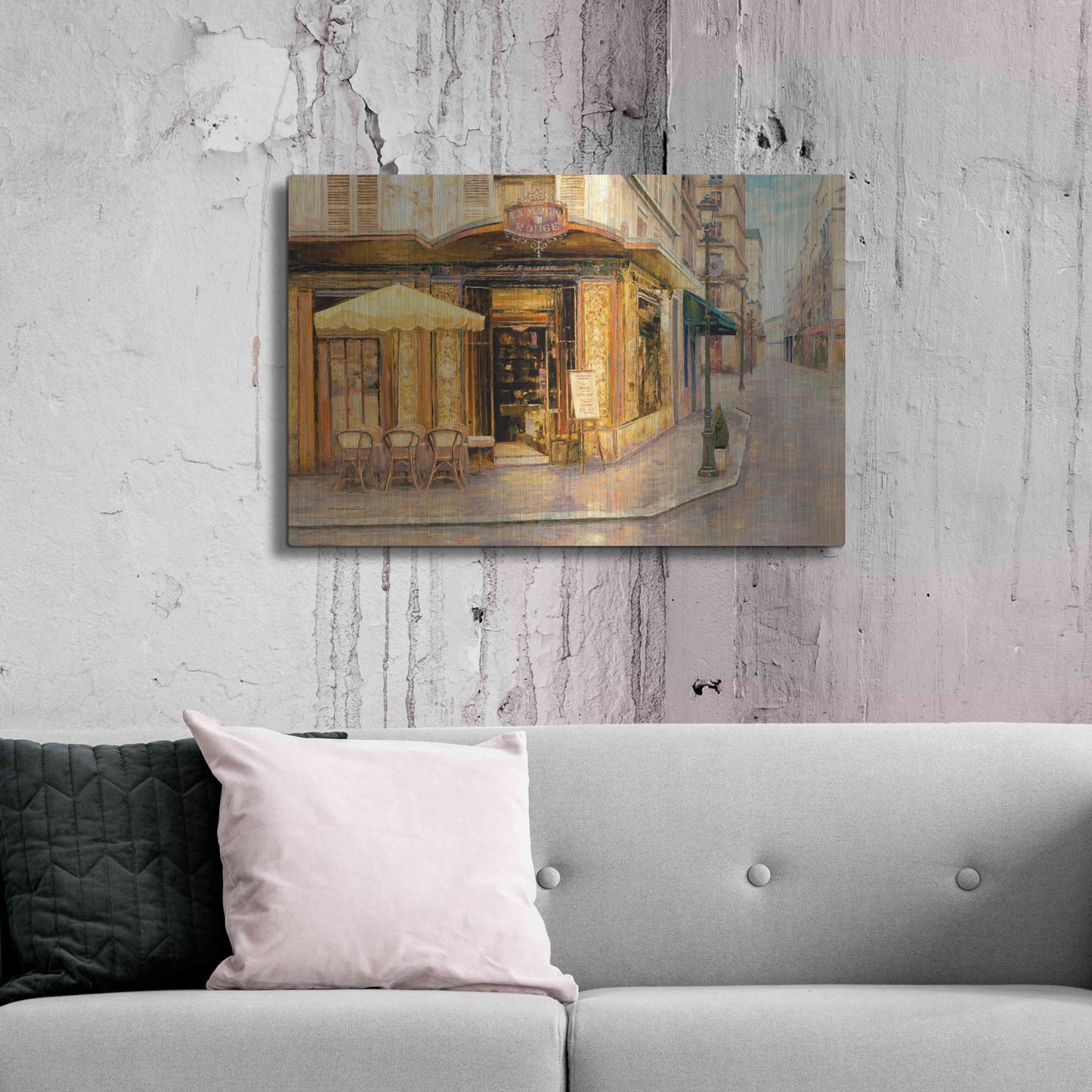 Luxe Metal Art 'Red House Café' by Haixia Liu, Metal Wall Art,36x24