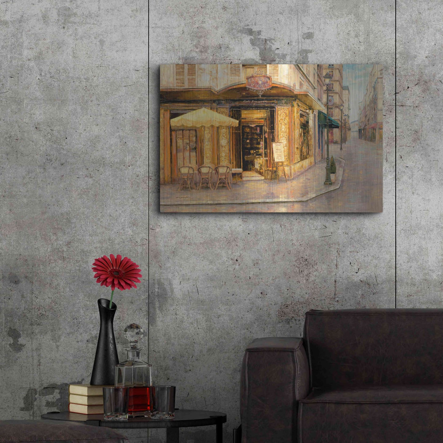 Luxe Metal Art 'Red House Café' by Haixia Liu, Metal Wall Art,36x24