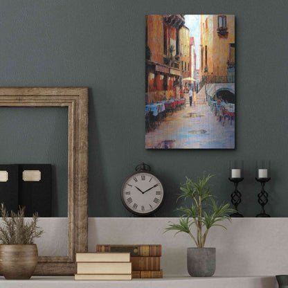 Luxe Metal Art 'Street Café after Rain' by Haixia Liu, Metal Wall Art,12x16