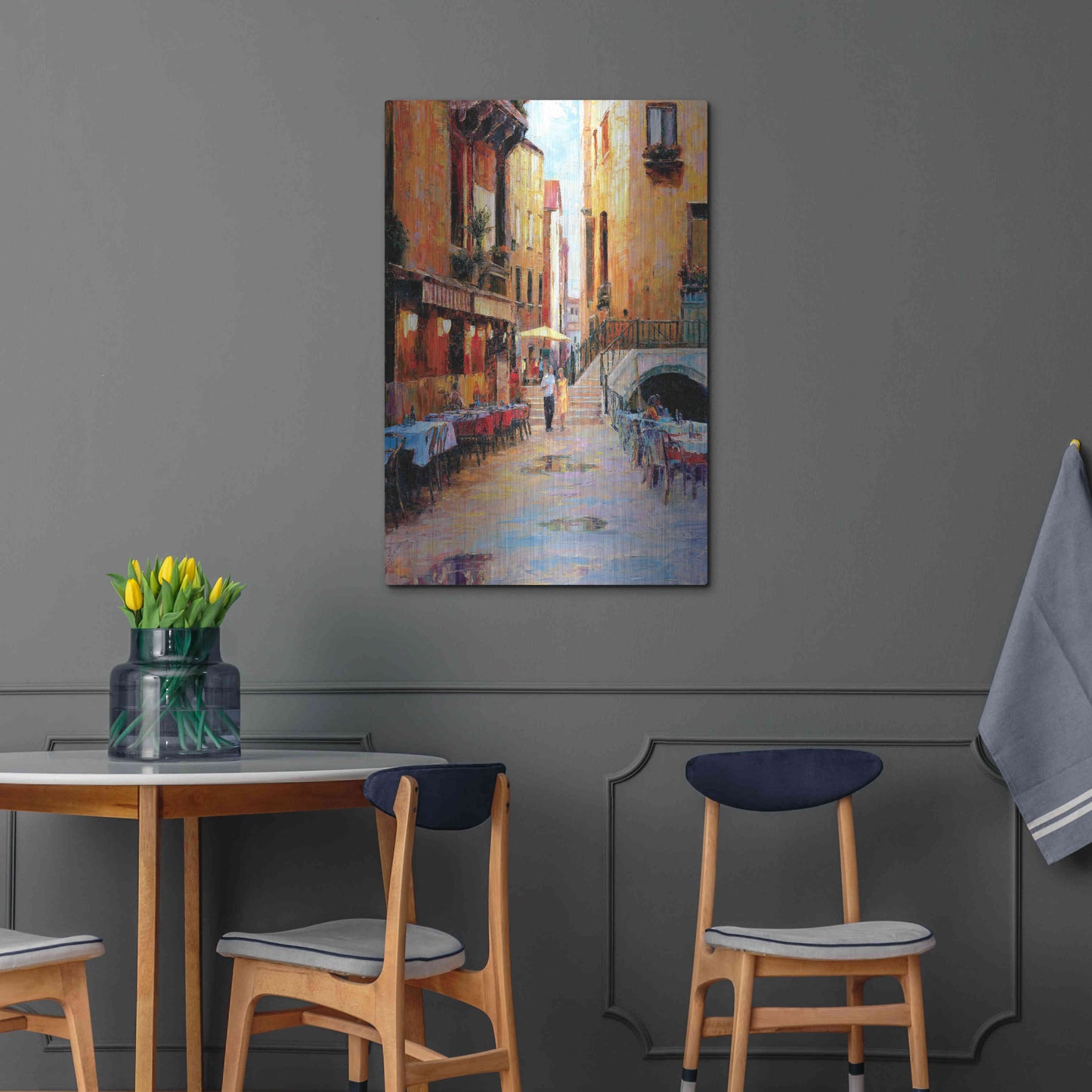 Luxe Metal Art 'Street Café after Rain' by Haixia Liu, Metal Wall Art,24x36