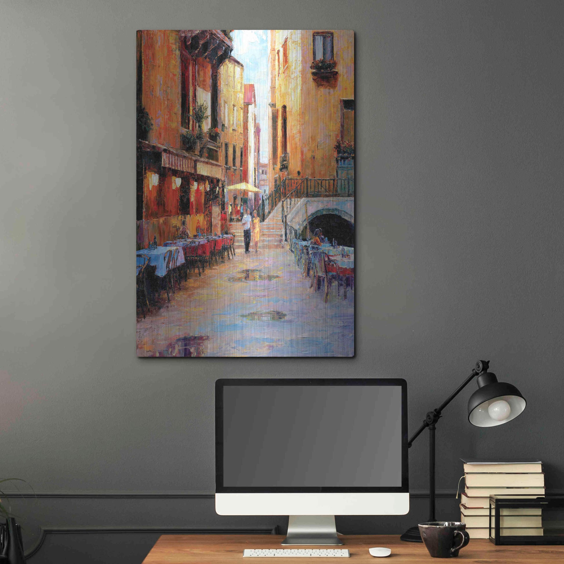 Luxe Metal Art 'Street Café after Rain' by Haixia Liu, Metal Wall Art,24x36