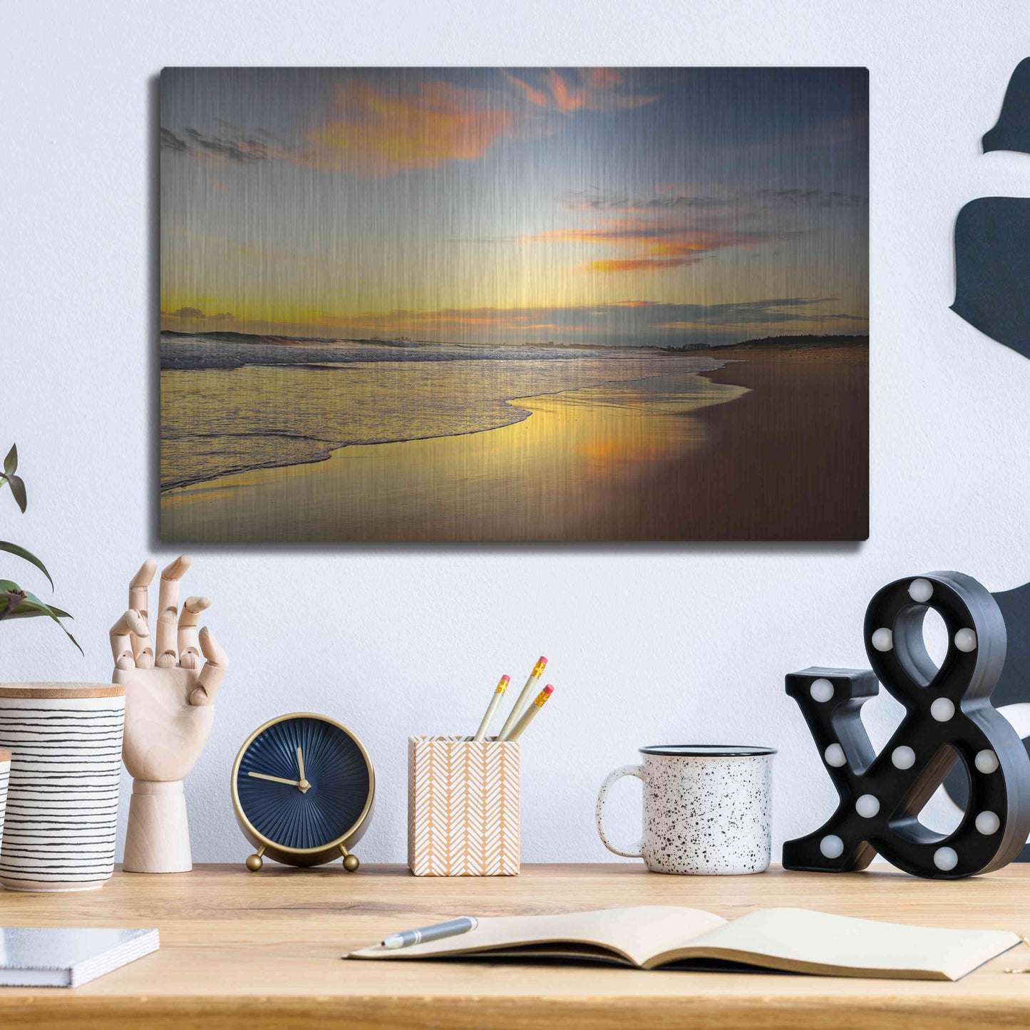 Luxe Metal Art 'Beach Dawn' by Tracie Louise, Metal Wall Art,16x12