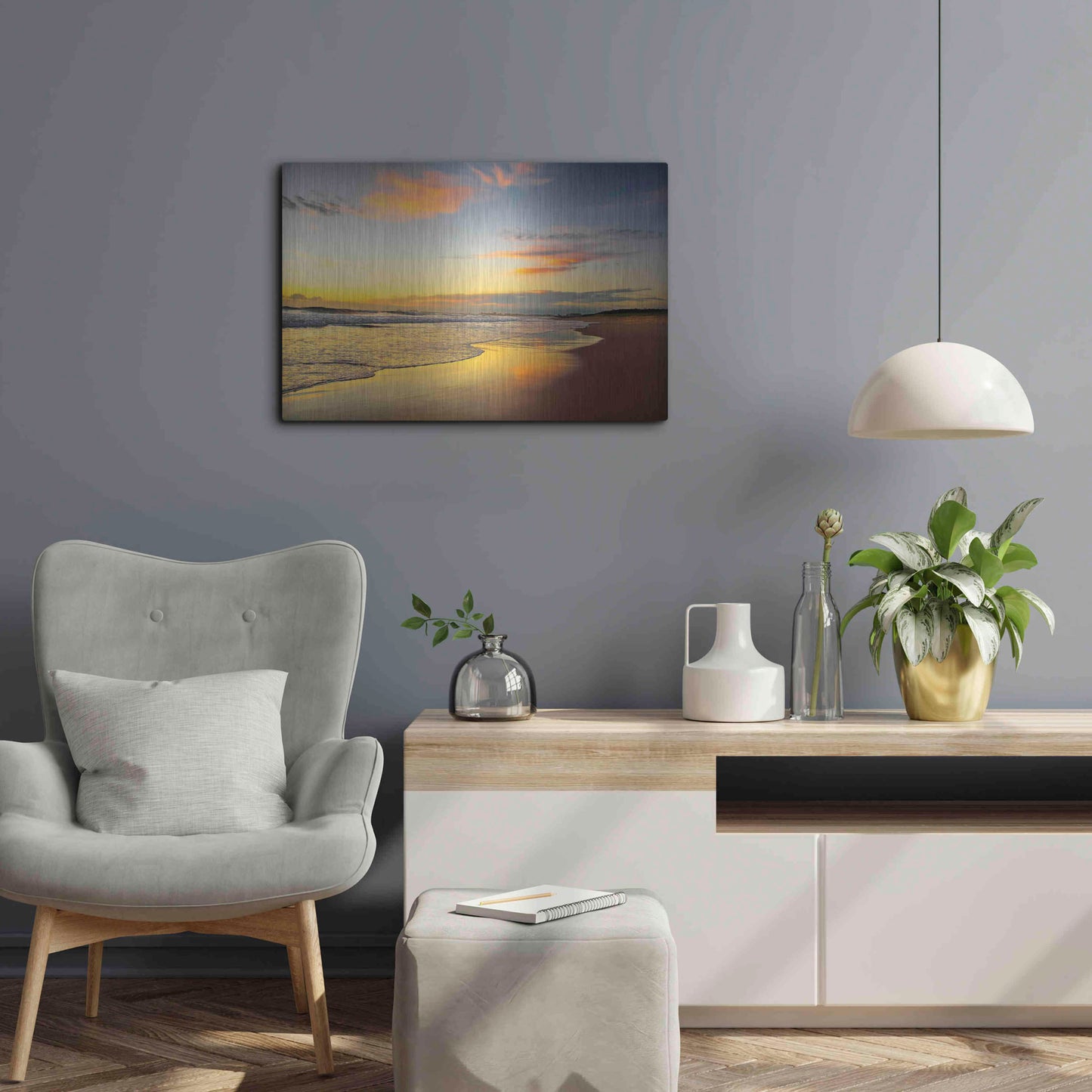 Luxe Metal Art 'Beach Dawn' by Tracie Louise, Metal Wall Art,24x16