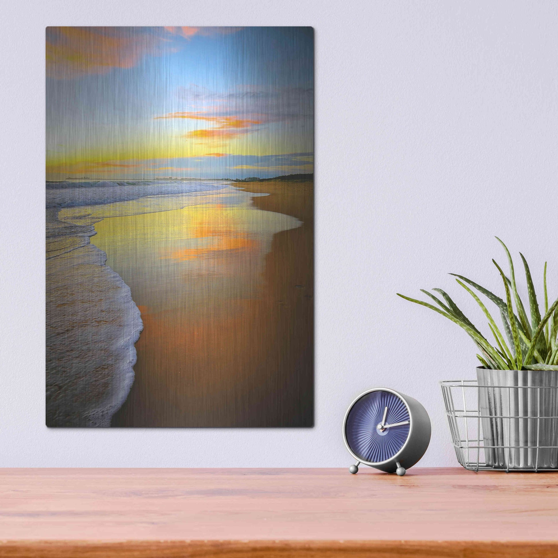 Luxe Metal Art 'Beach Sunrise' by Tracie Louise, Metal Wall Art,12x16