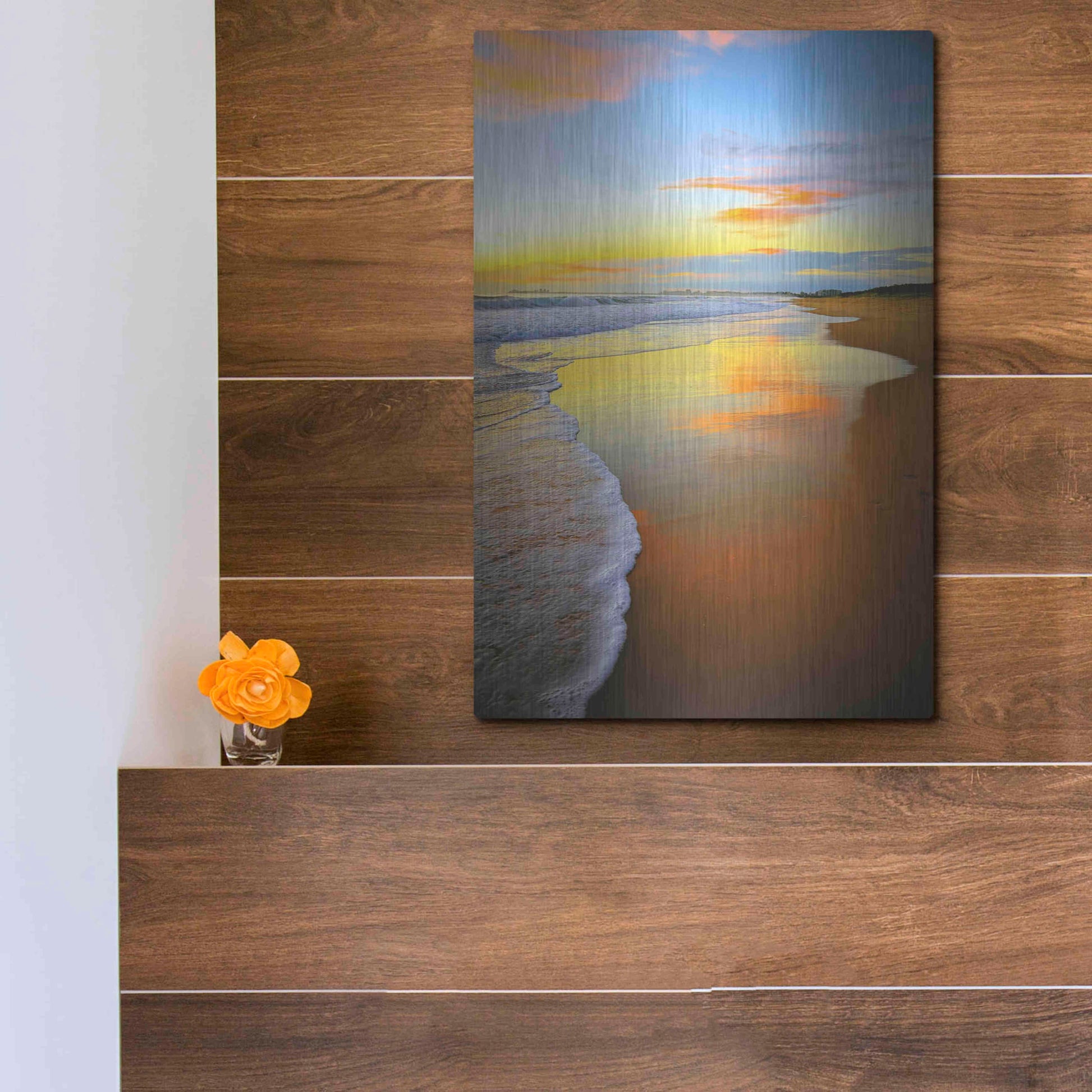 Luxe Metal Art 'Beach Sunrise' by Tracie Louise, Metal Wall Art,12x16