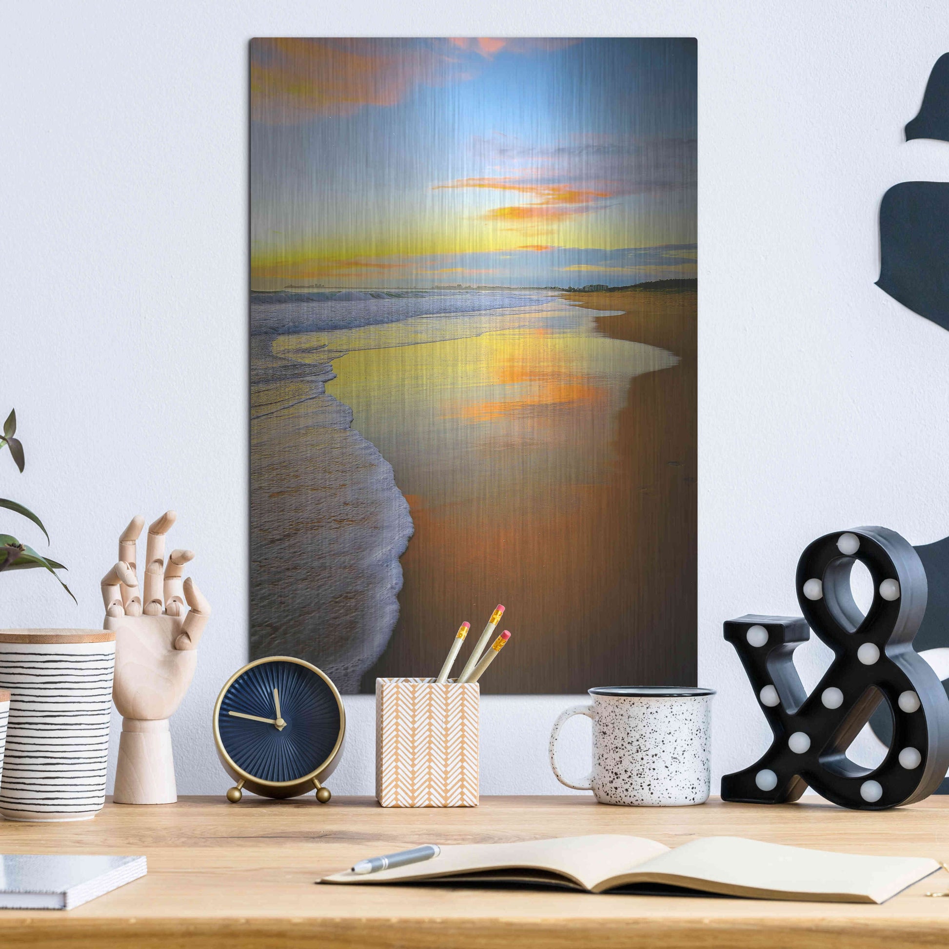 Luxe Metal Art 'Beach Sunrise' by Tracie Louise, Metal Wall Art,12x16