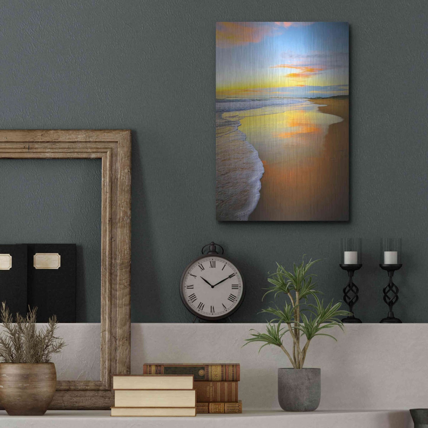 Luxe Metal Art 'Beach Sunrise' by Tracie Louise, Metal Wall Art,12x16