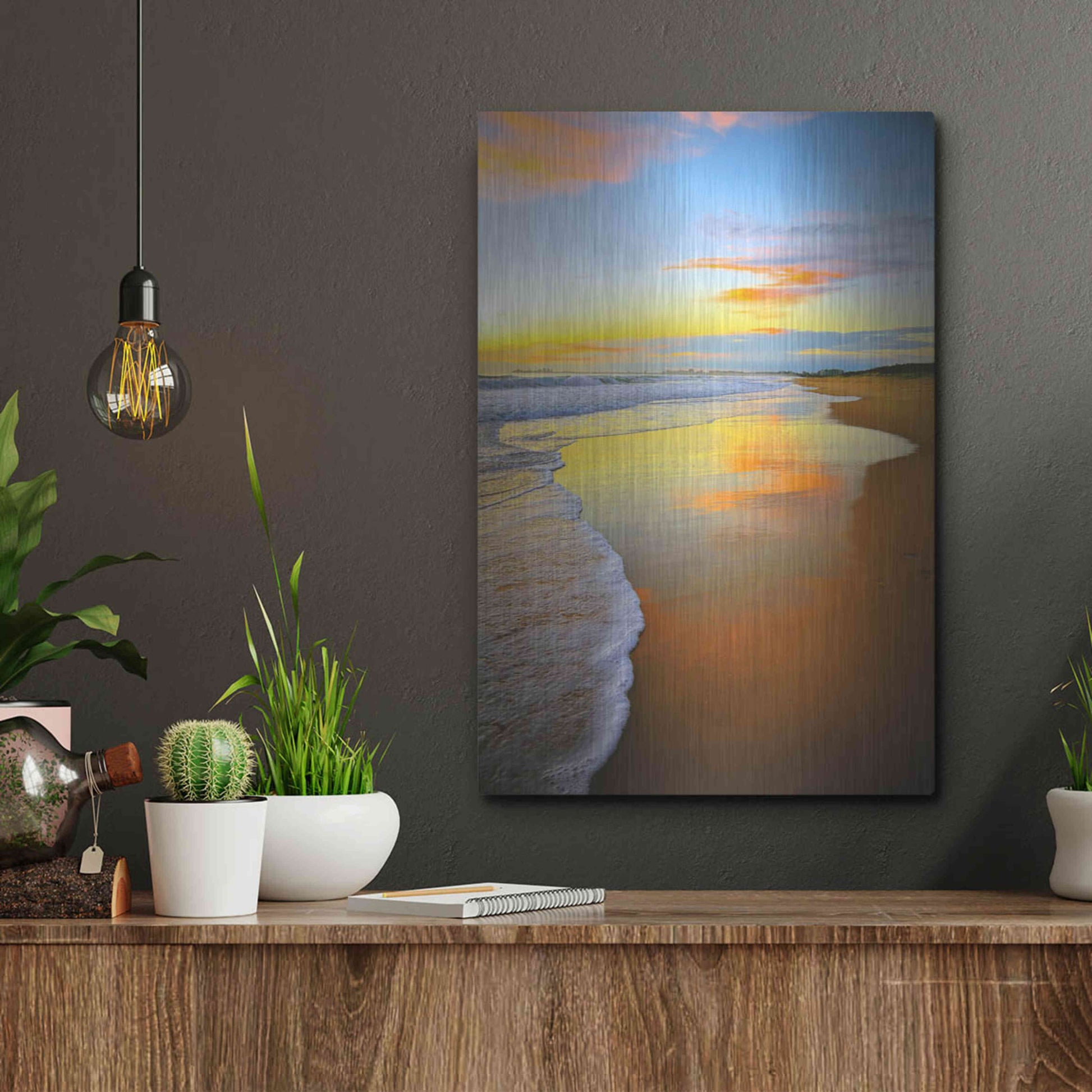 Luxe Metal Art 'Beach Sunrise' by Tracie Louise, Metal Wall Art,12x16