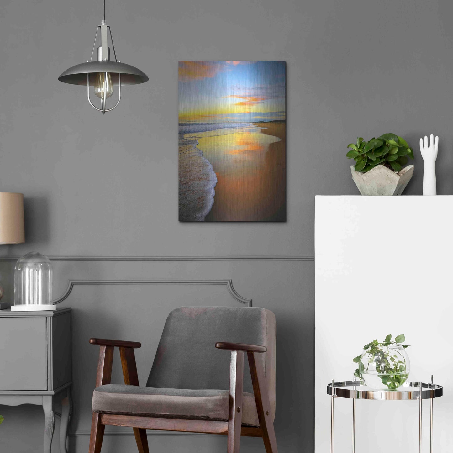 Luxe Metal Art 'Beach Sunrise' by Tracie Louise, Metal Wall Art,16x24