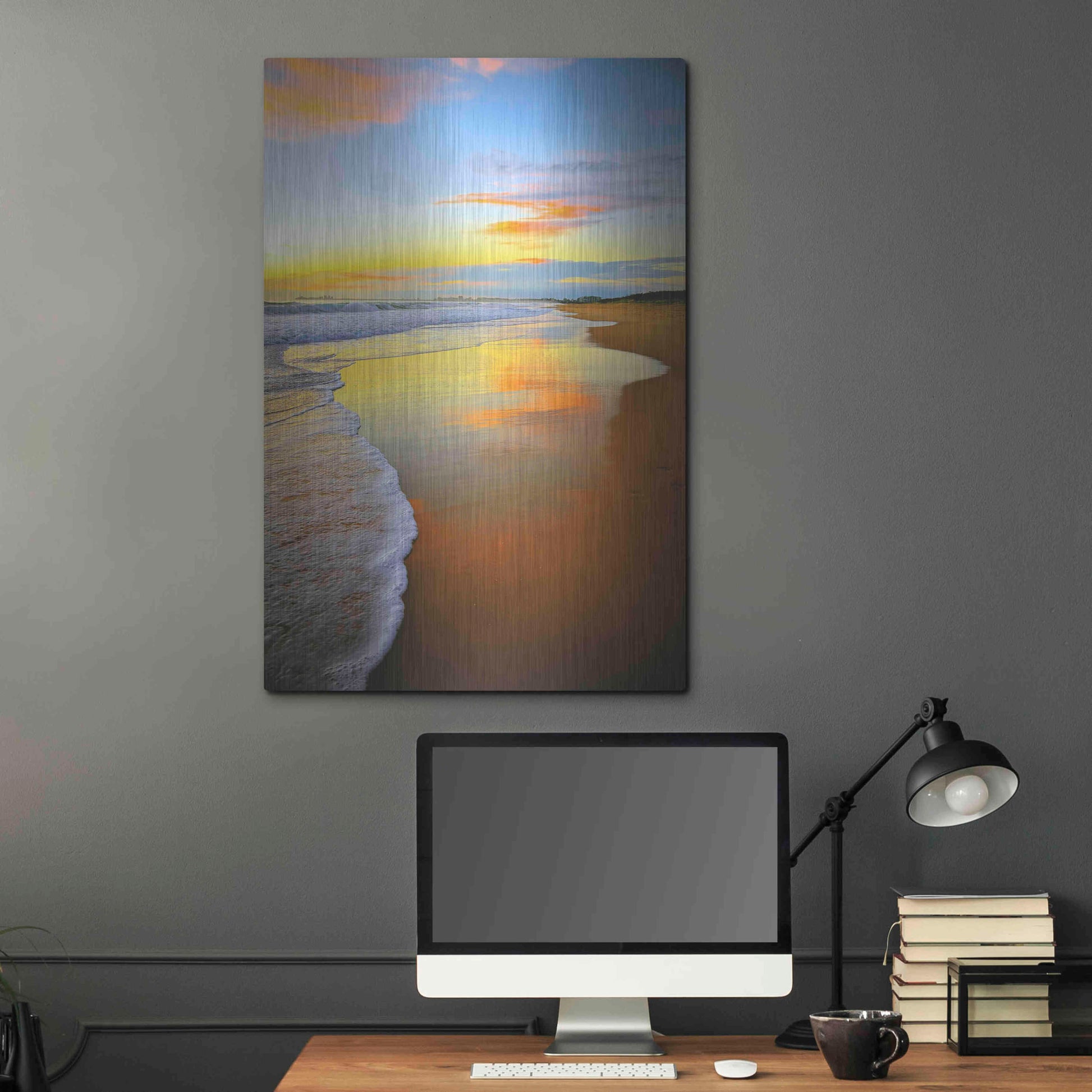 Luxe Metal Art 'Beach Sunrise' by Tracie Louise, Metal Wall Art,24x36