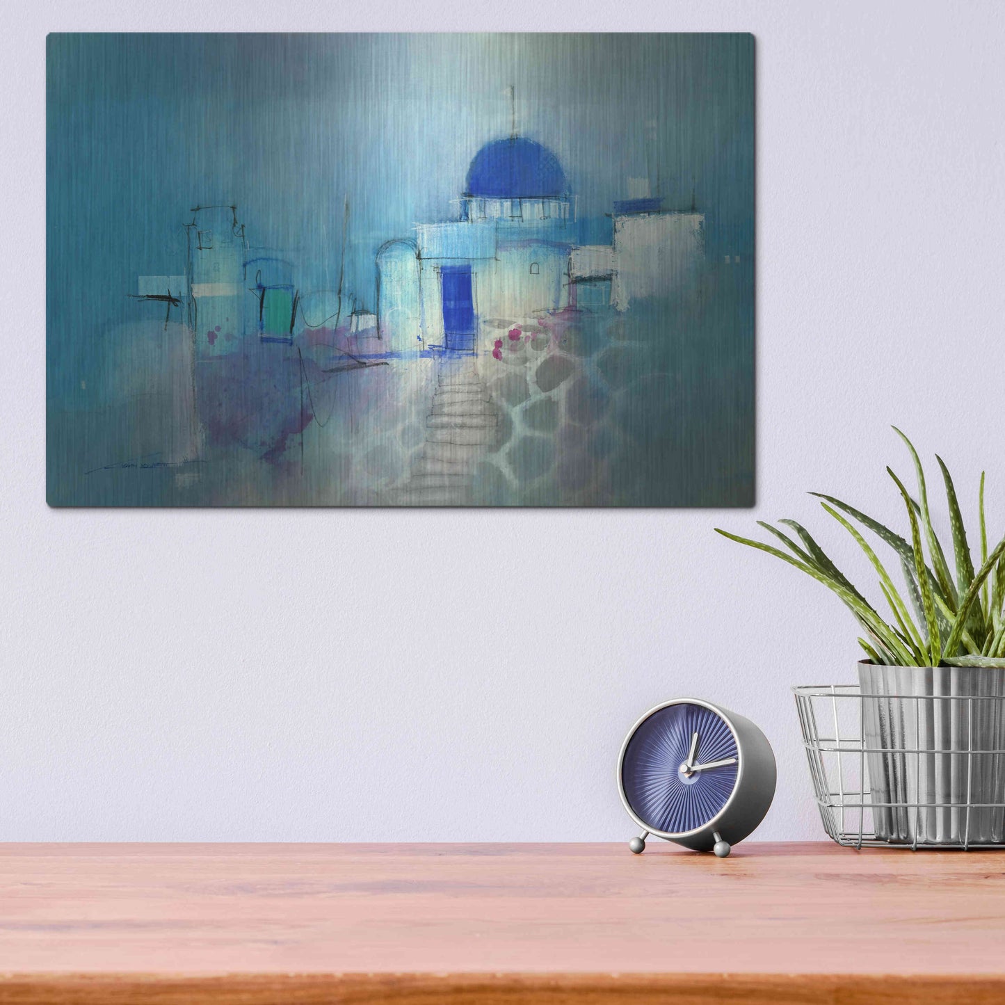 Luxe Metal Art 'Santorini Blue' by John Lovett, Metal Wall Art,16x12