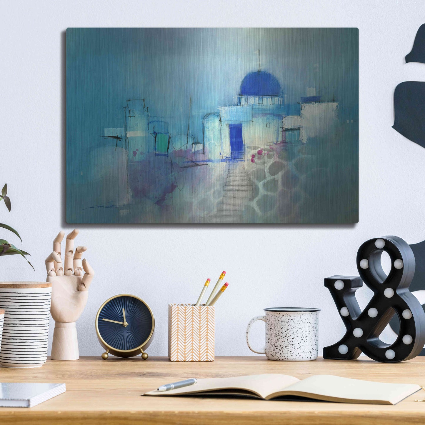 Luxe Metal Art 'Santorini Blue' by John Lovett, Metal Wall Art,16x12