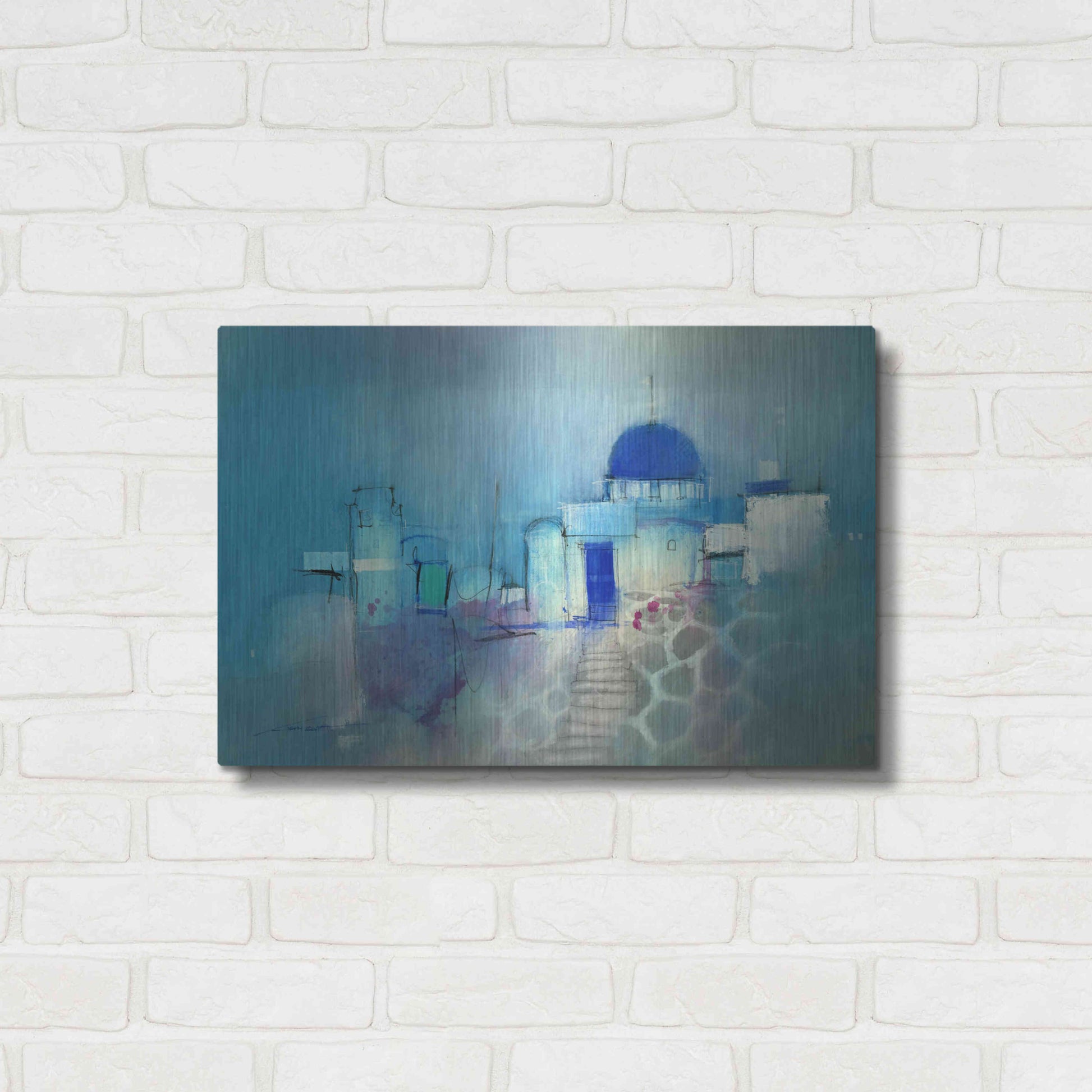 Luxe Metal Art 'Santorini Blue' by John Lovett, Metal Wall Art,24x16