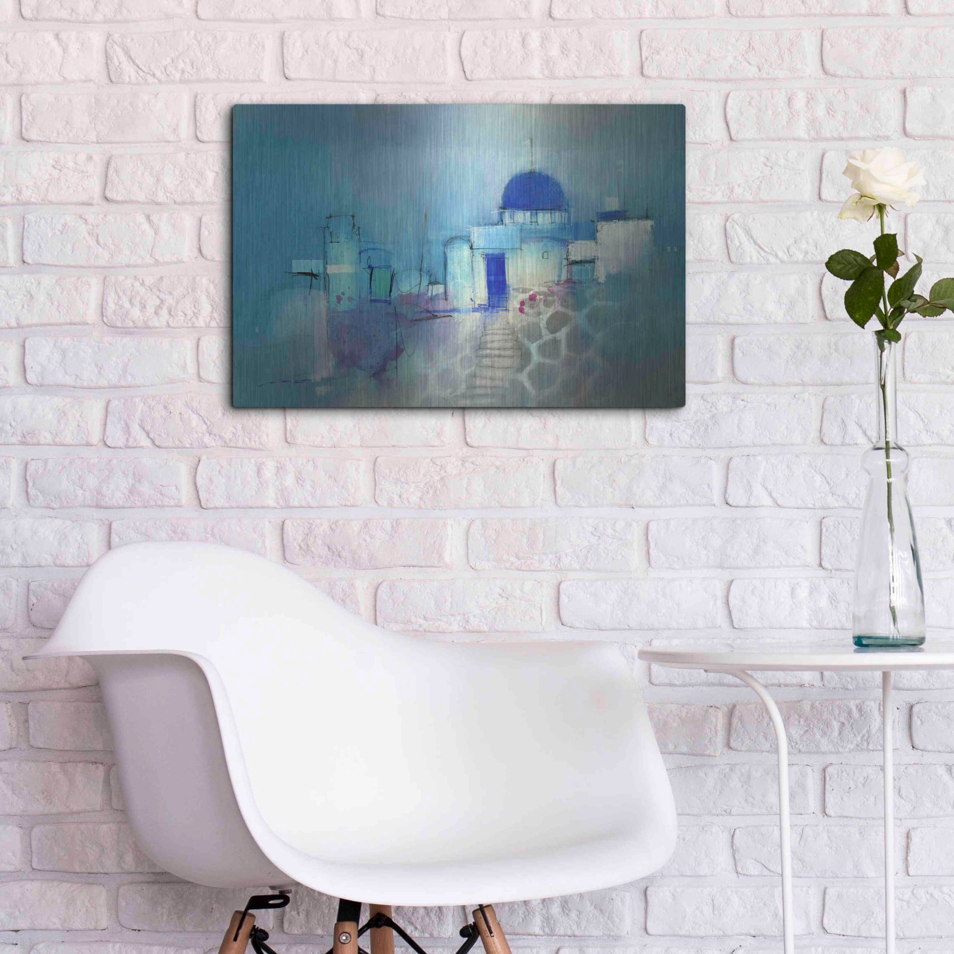 Luxe Metal Art 'Santorini Blue' by John Lovett, Metal Wall Art,24x16