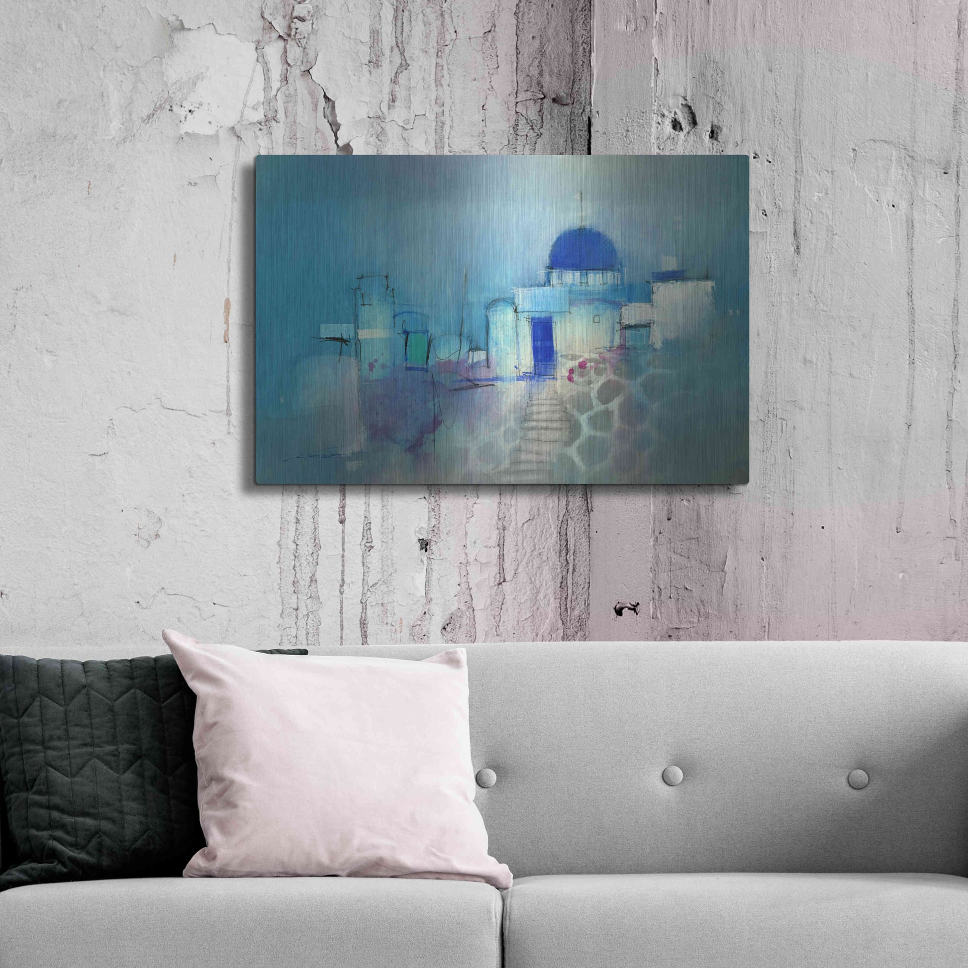 Luxe Metal Art 'Santorini Blue' by John Lovett, Metal Wall Art,36x24