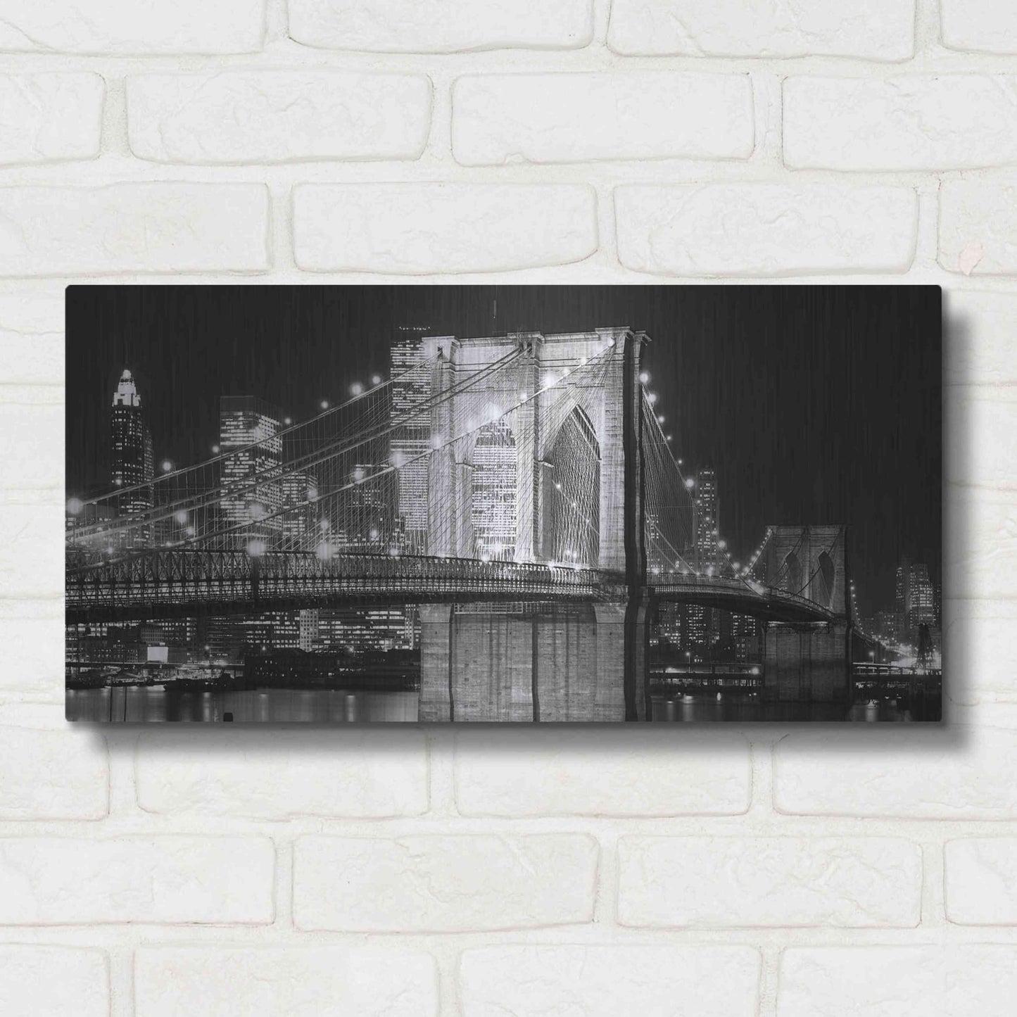 Luxe Metal Art 'Brooklyn Bridge at Night' by Jet Lowe, Metal Wall Art,24x12