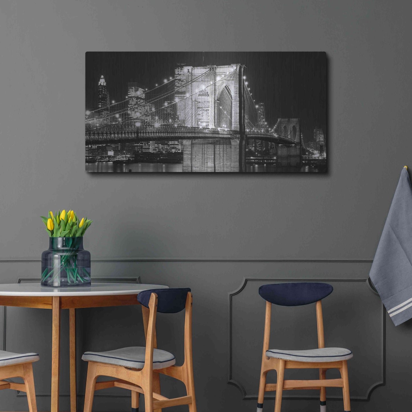 Luxe Metal Art 'Brooklyn Bridge at Night' by Jet Lowe, Metal Wall Art,48x24