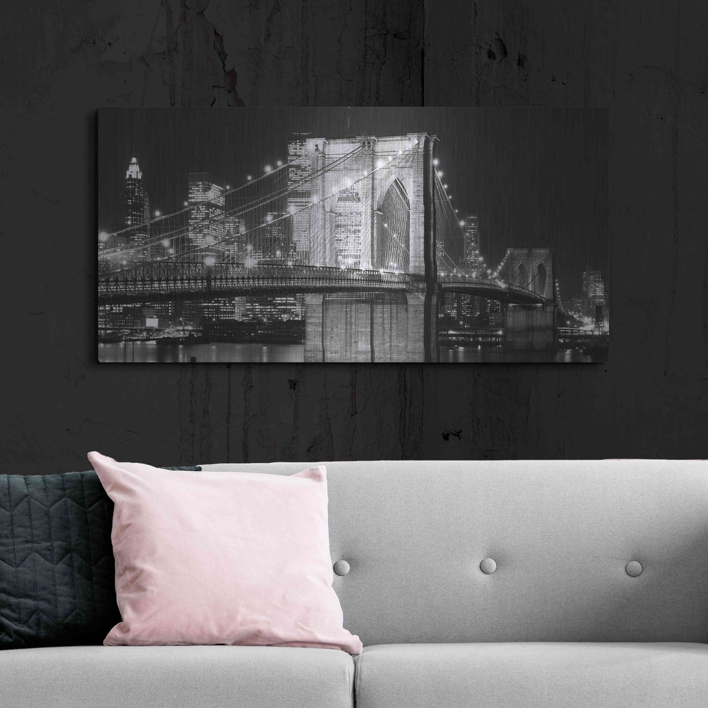 Luxe Metal Art 'Brooklyn Bridge at Night' by Jet Lowe, Metal Wall Art,48x24