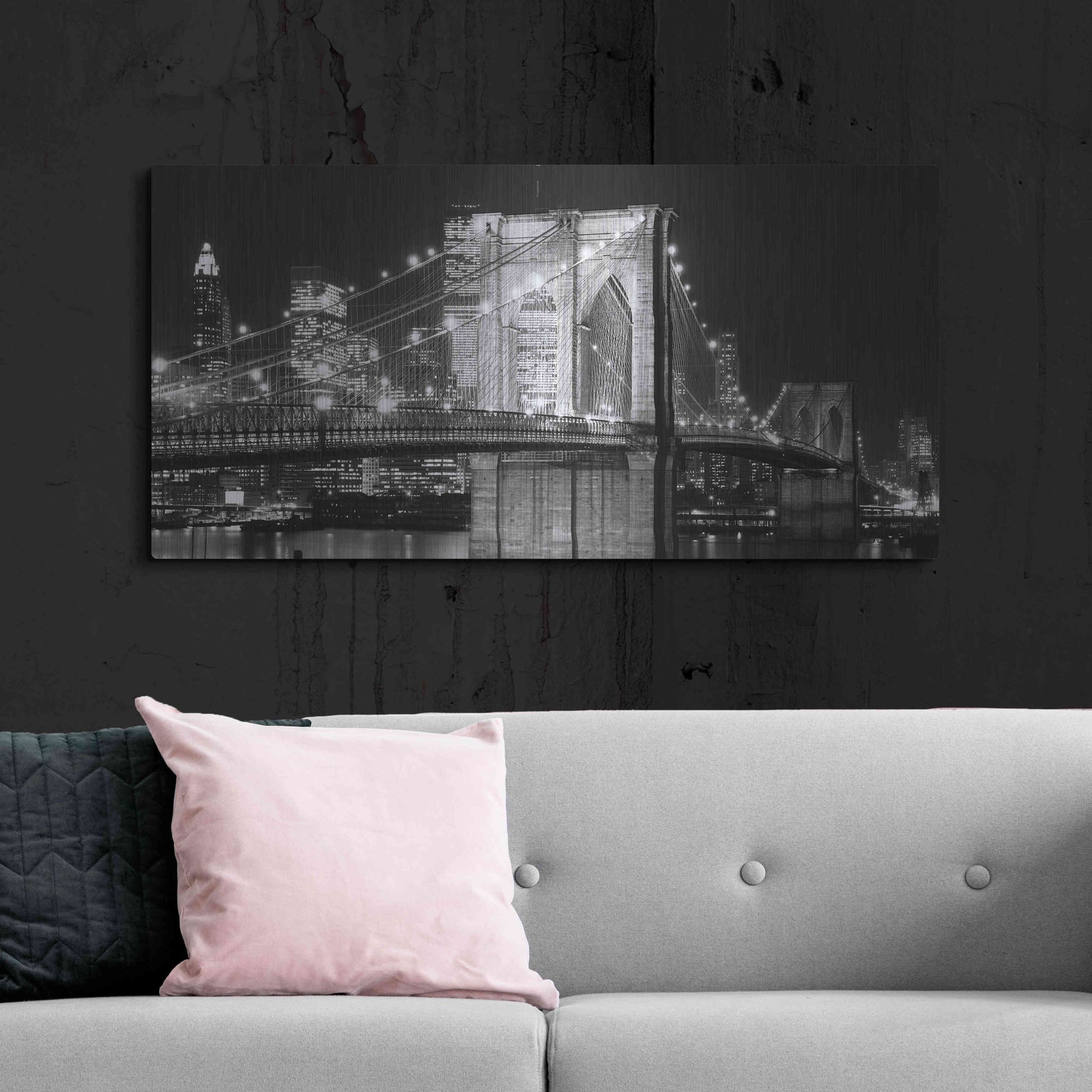 Luxe Metal Art 'Brooklyn Bridge at Night' by Jet Lowe, Metal Wall Art,48x24