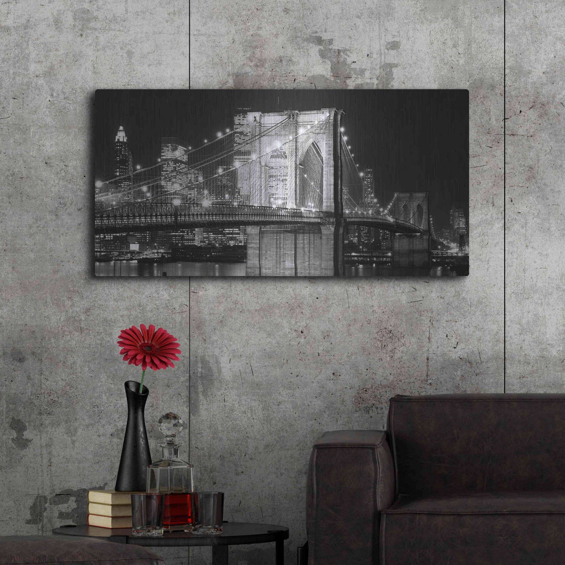 Luxe Metal Art 'Brooklyn Bridge at Night' by Jet Lowe, Metal Wall Art,48x24