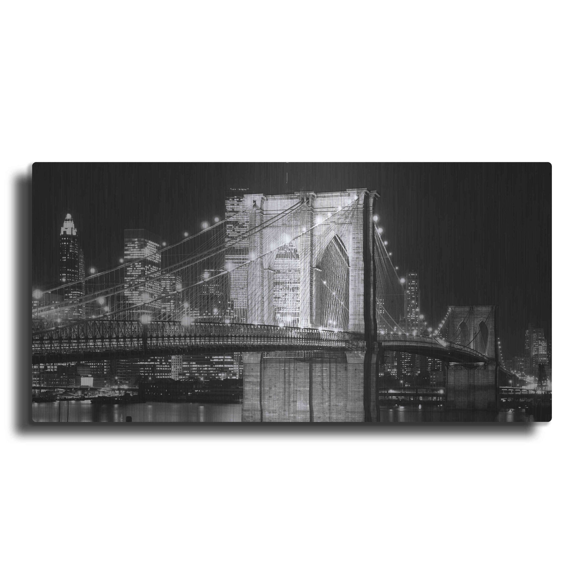 Luxe Metal Art 'Brooklyn Bridge at Night' by Jet Lowe, Metal Wall Art