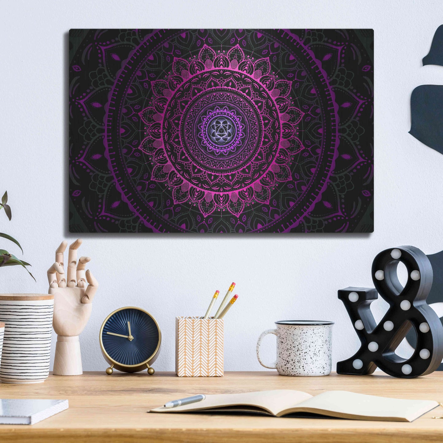 Luxe Metal Art 'Zen Mandala 3' by Cameron Gray, Metal Wall Art,16x12