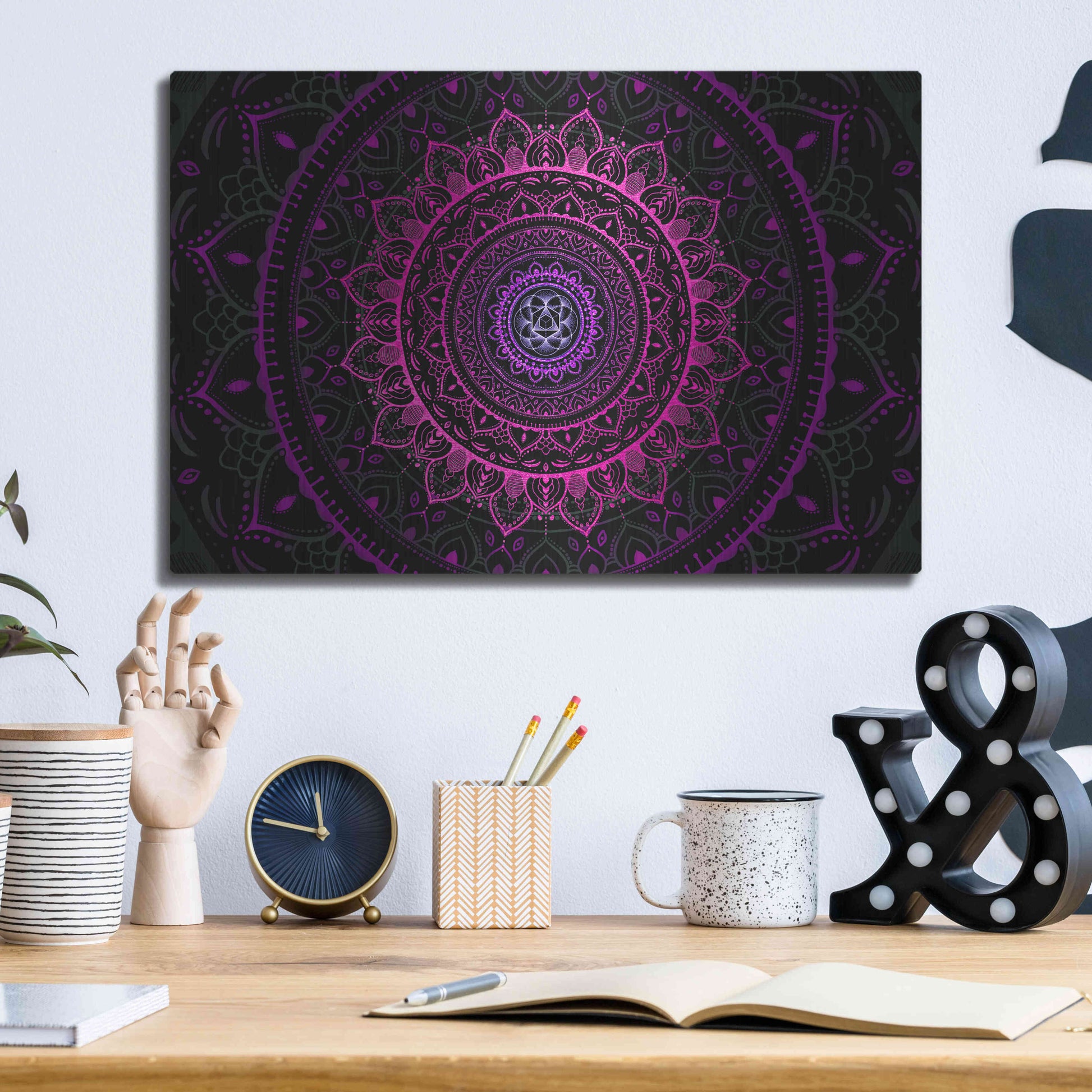 Luxe Metal Art 'Zen Mandala 3' by Cameron Gray, Metal Wall Art,16x12
