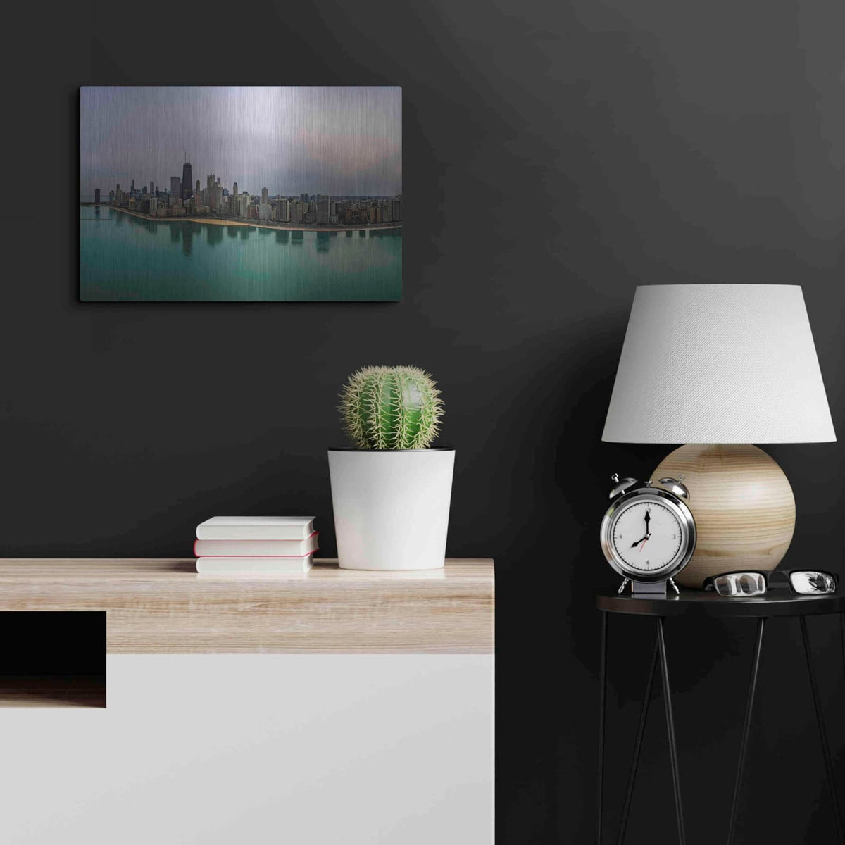 'Cloudy Winter in Chicago Crop' by Luxe Portfolio – Metal Wall Art, 24x16 room view