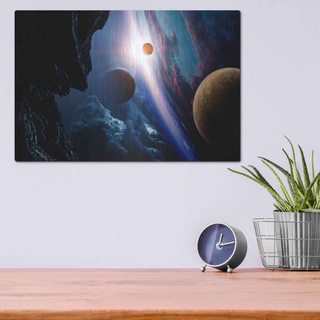 'Space With Planets' by Luxe Portfolio – Metal Wall Art, 16x12 room view