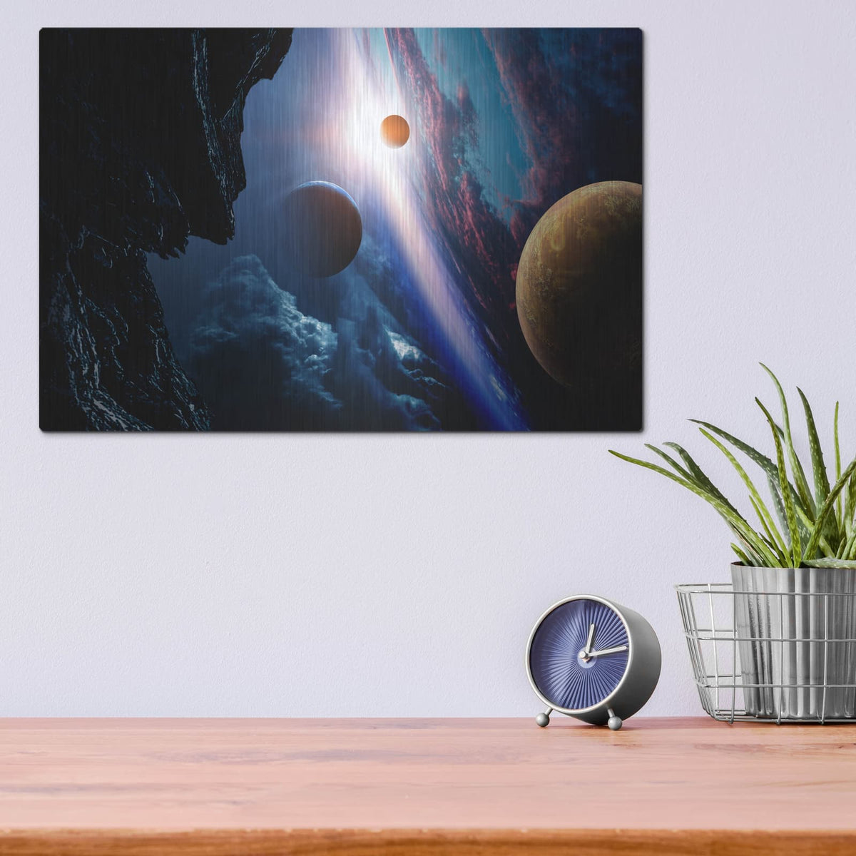 'Space With Planets' by Luxe Portfolio – Metal Wall Art, 16x12 room view