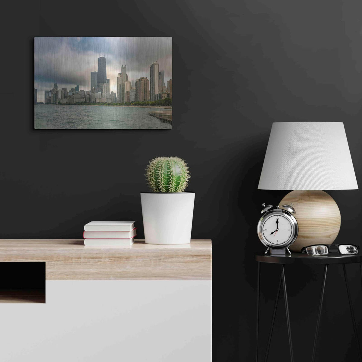'Cloudy Chicago Crop' by Luxe Portfolio – Metal Wall Art, 24x16 room view