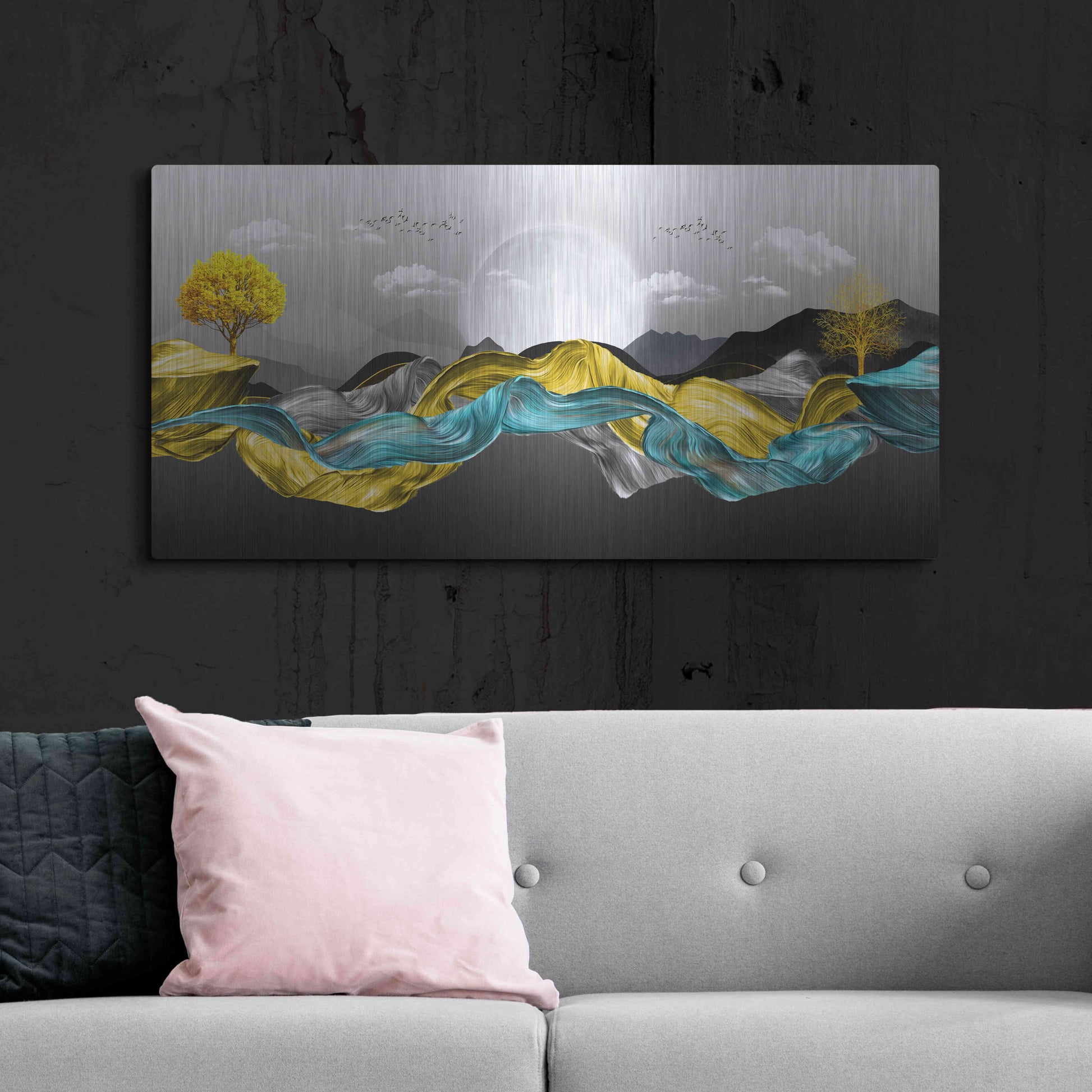 Luxe Metal Art 'The Silky Mountains' by Luxe Portfolio, Metal Wall Art,48x24