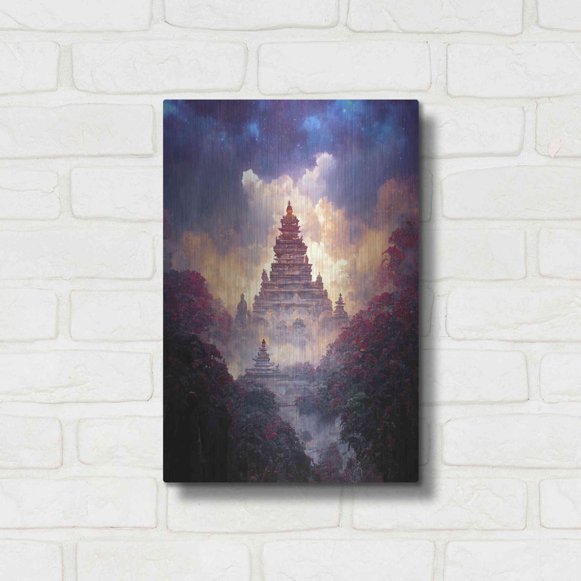 Luxe Metal Art 'Buddhist Temple' by Cameron Gray, Metal Wall Art,12x16