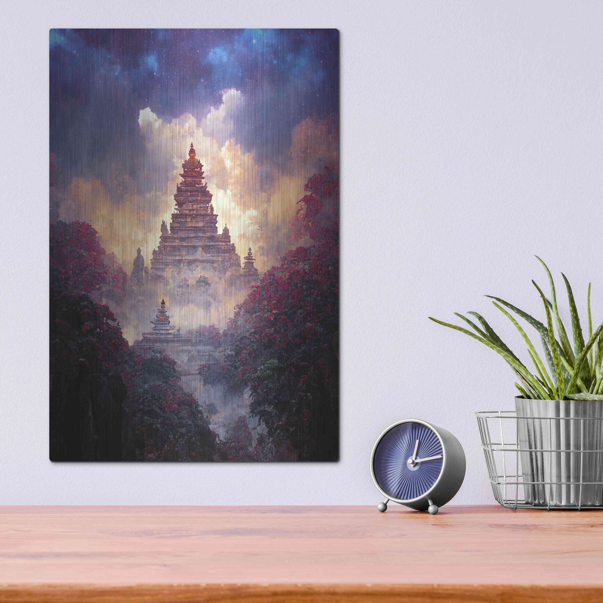 Luxe Metal Art 'Buddhist Temple' by Cameron Gray, Metal Wall Art,12x16