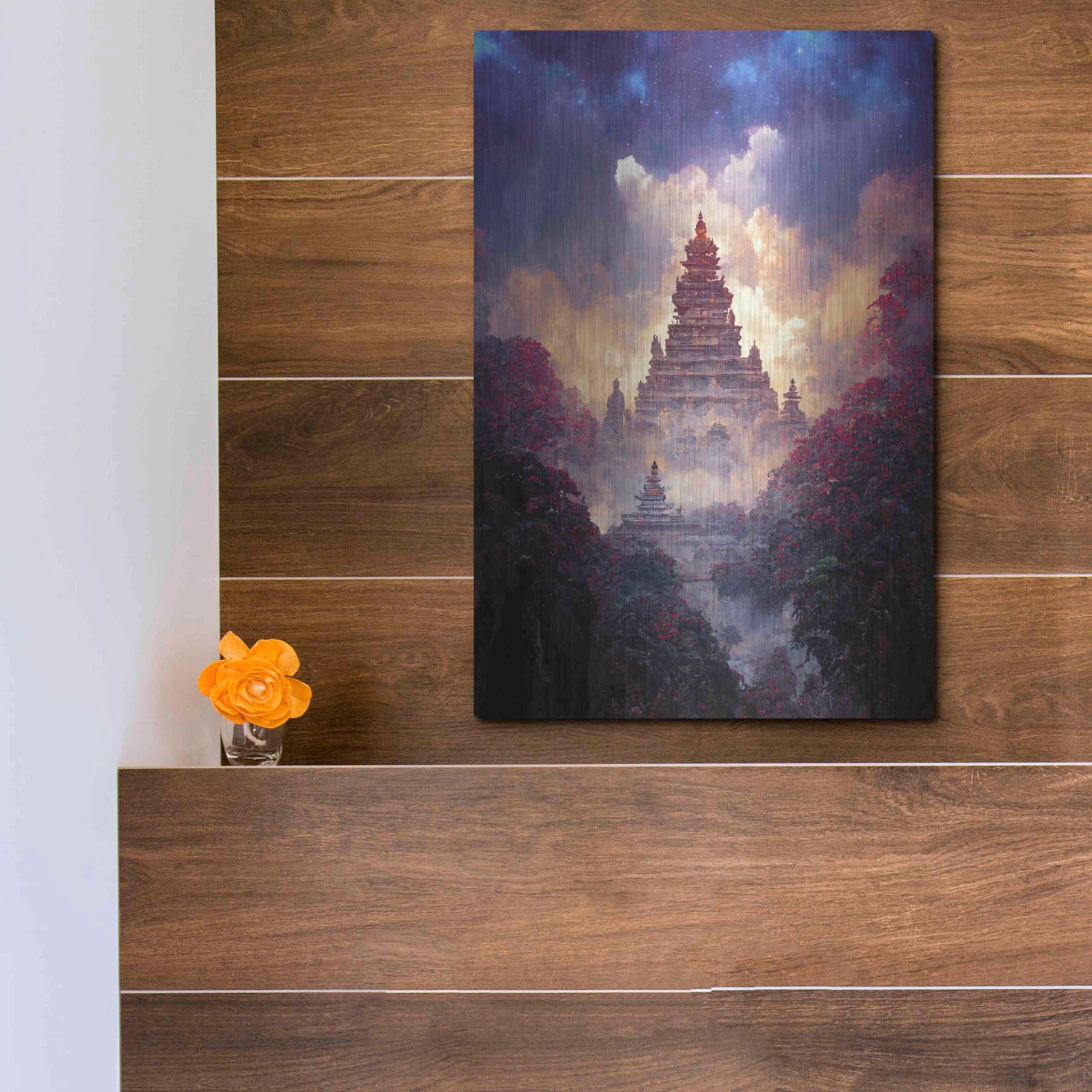 Luxe Metal Art 'Buddhist Temple' by Cameron Gray, Metal Wall Art,12x16