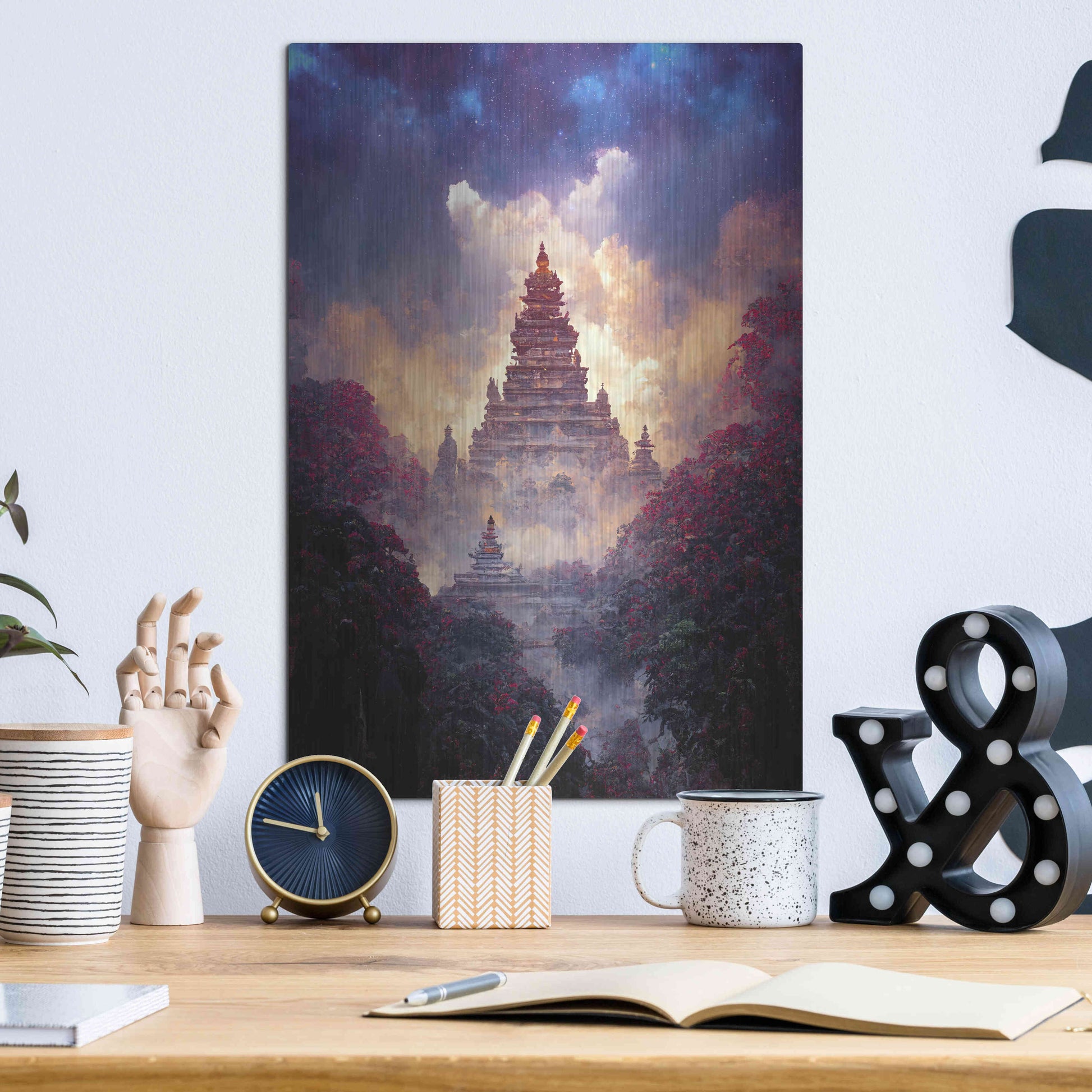Luxe Metal Art 'Buddhist Temple' by Cameron Gray, Metal Wall Art,12x16