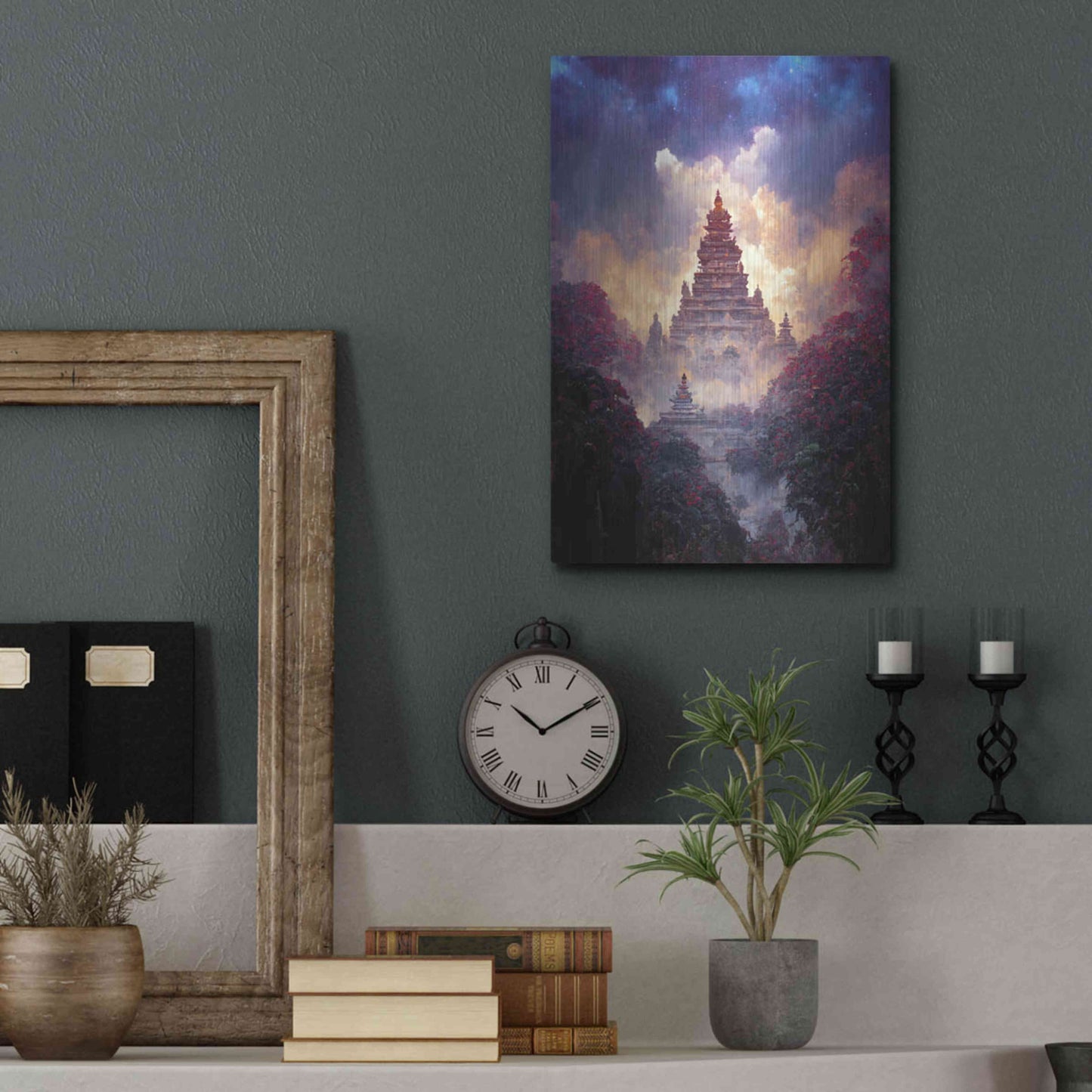 Luxe Metal Art 'Buddhist Temple' by Cameron Gray, Metal Wall Art,12x16