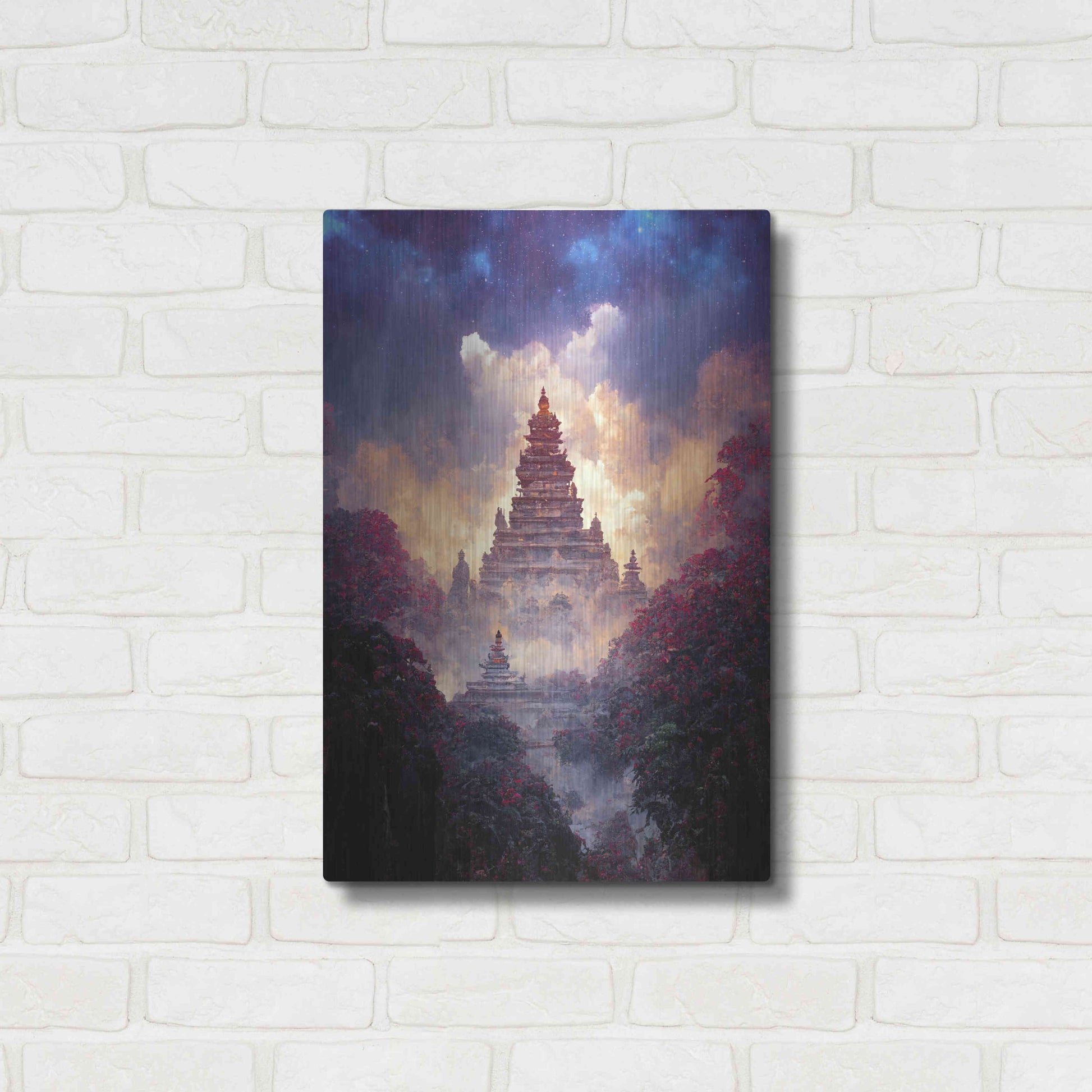 Luxe Metal Art 'Buddhist Temple' by Cameron Gray, Metal Wall Art,16x24