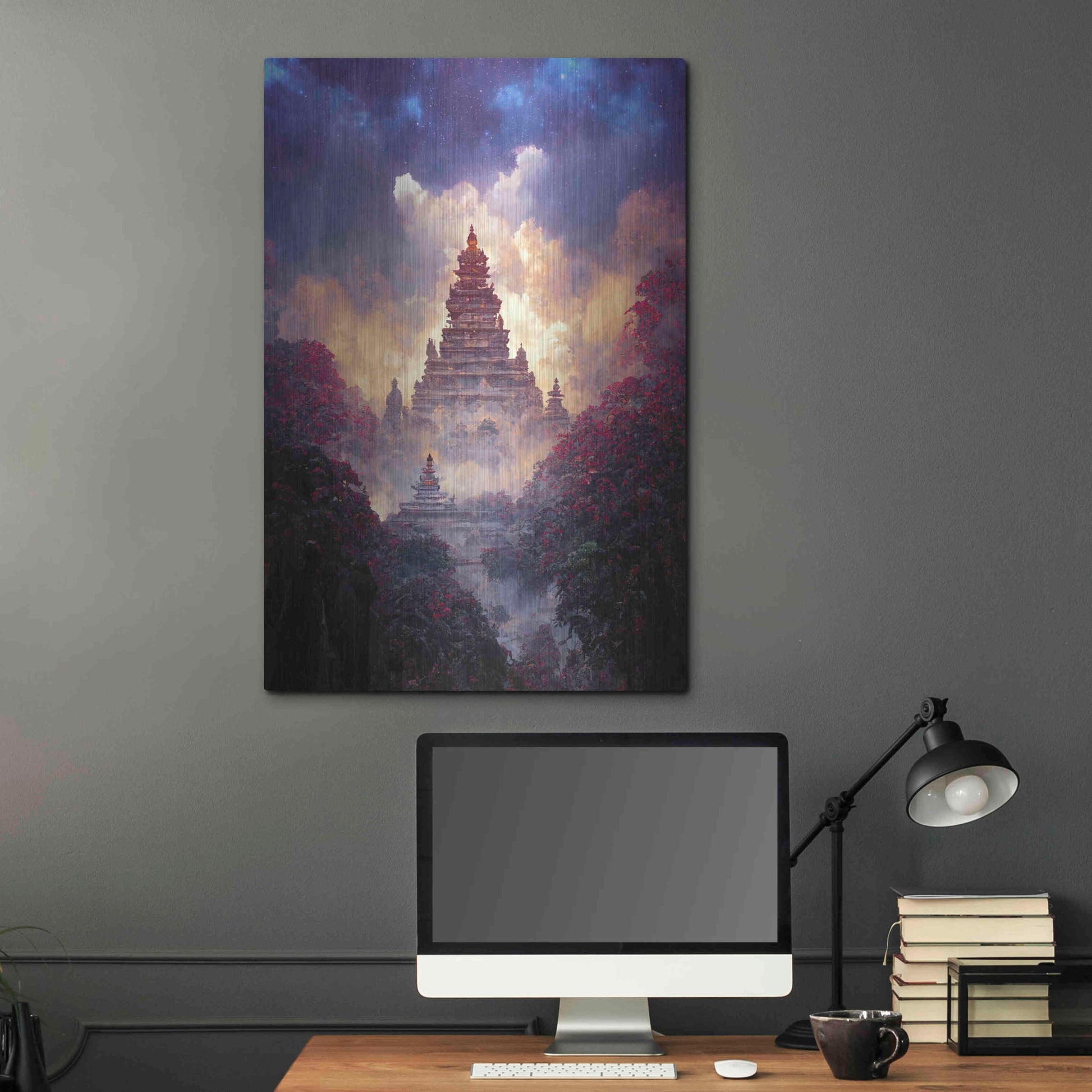 Luxe Metal Art 'Buddhist Temple' by Cameron Gray, Metal Wall Art,24x36